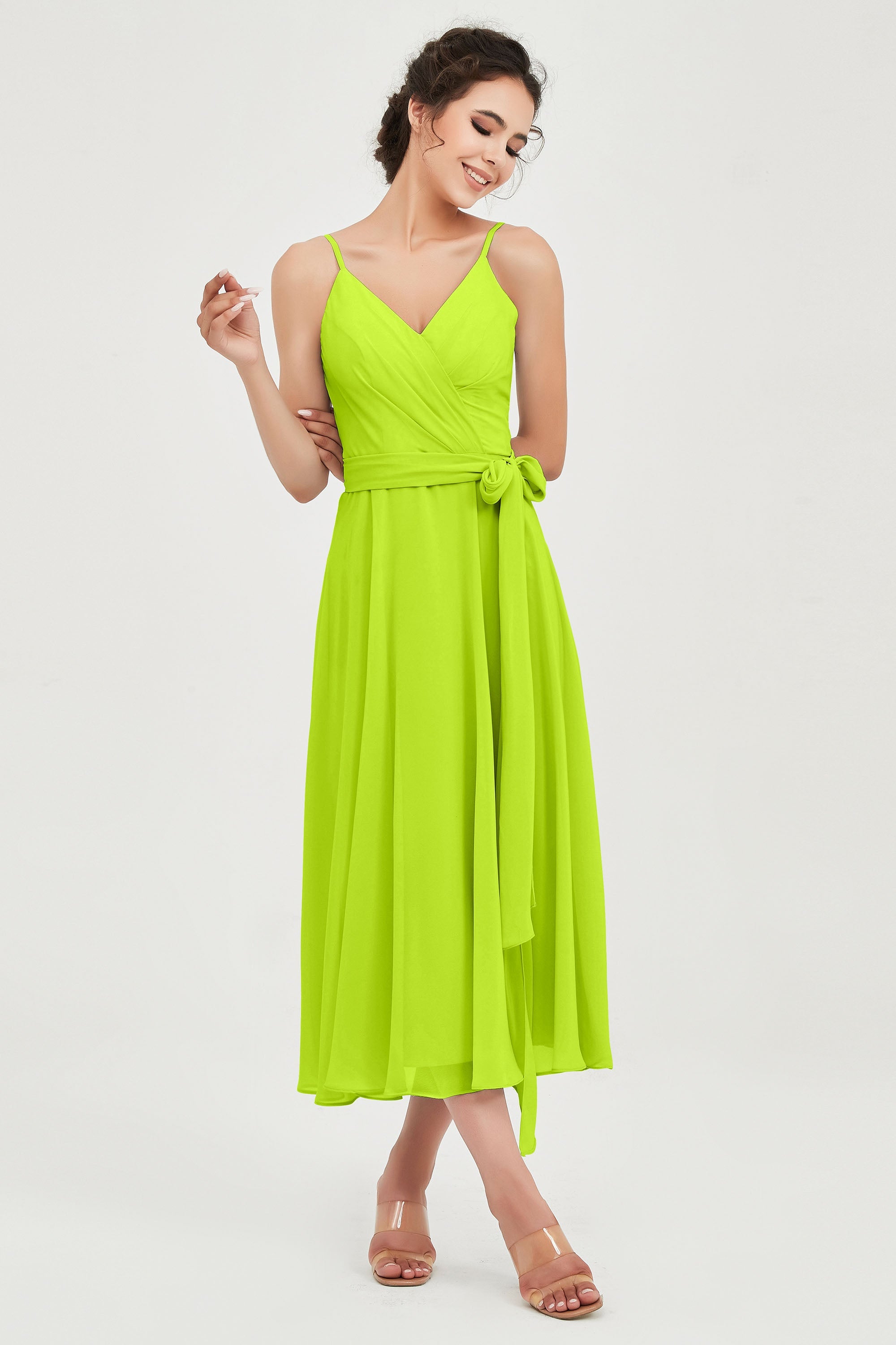 Spaghetti Straps Chiffon Wedding Guest Dress Junior Bridesmaid Dresses Occasion Gowns