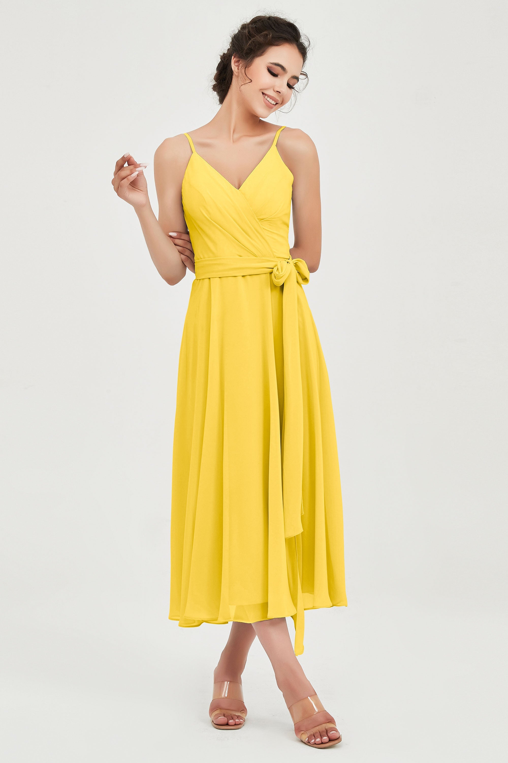 Spaghetti Straps Chiffon Wedding Guest Dress Junior Bridesmaid Dresses Occasion Gowns