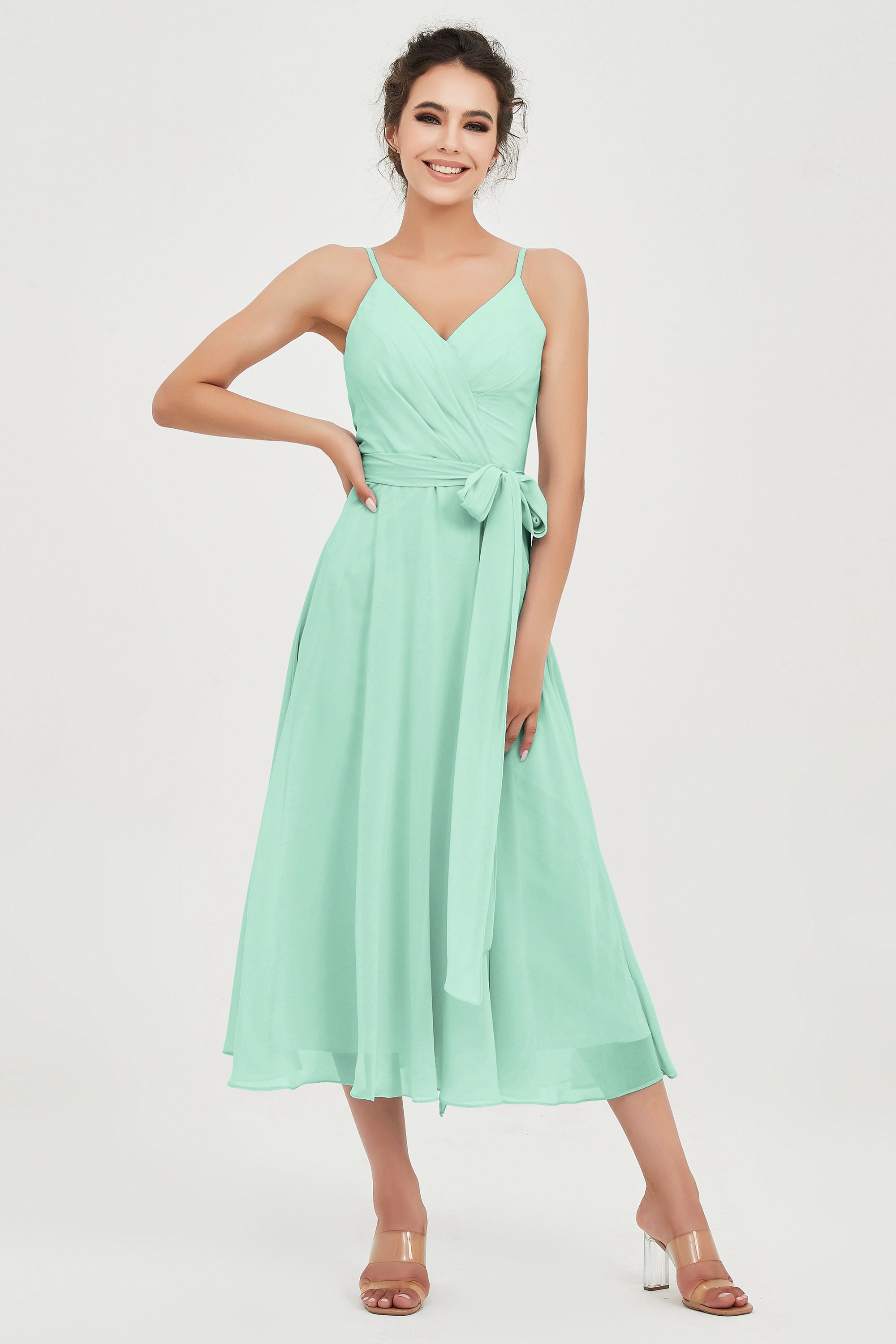 Spaghetti Straps Chiffon Wedding Guest Dress Junior Bridesmaid Dresses Occasion Gowns