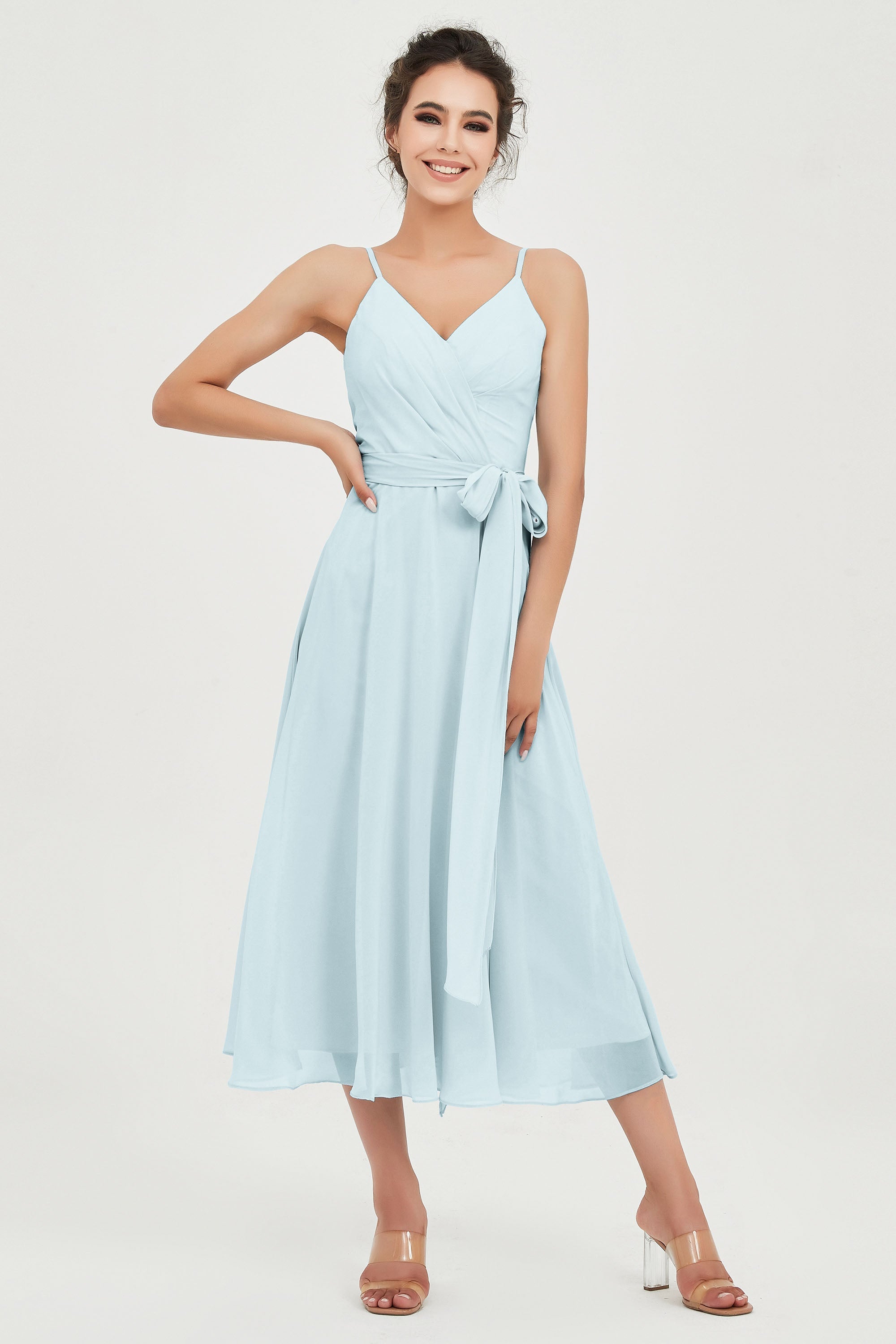 Spaghetti Straps Chiffon Wedding Guest Dress Junior Bridesmaid Dresses Occasion Gowns