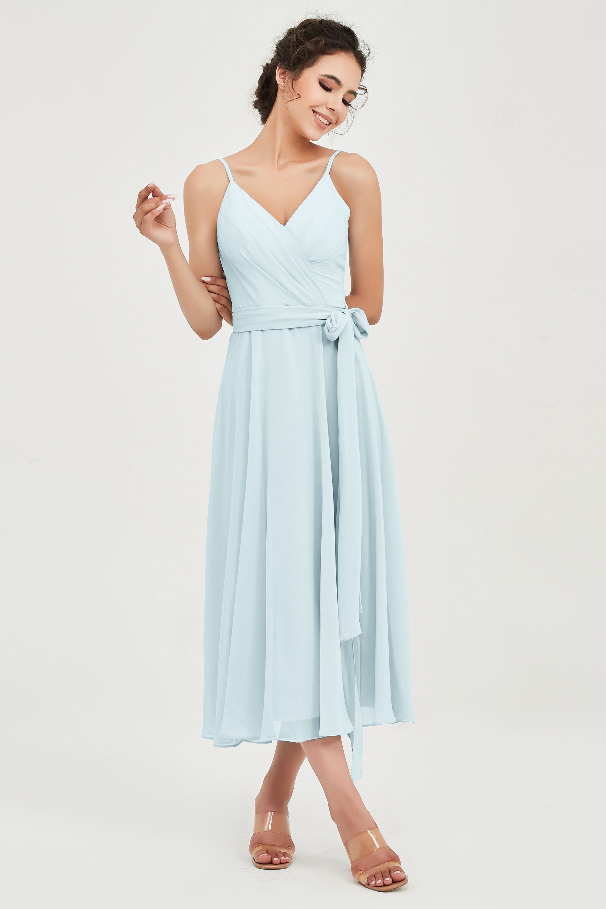 Spaghetti Straps Chiffon Wedding Guest Dress Junior Bridesmaid Dresses Occasion Gowns