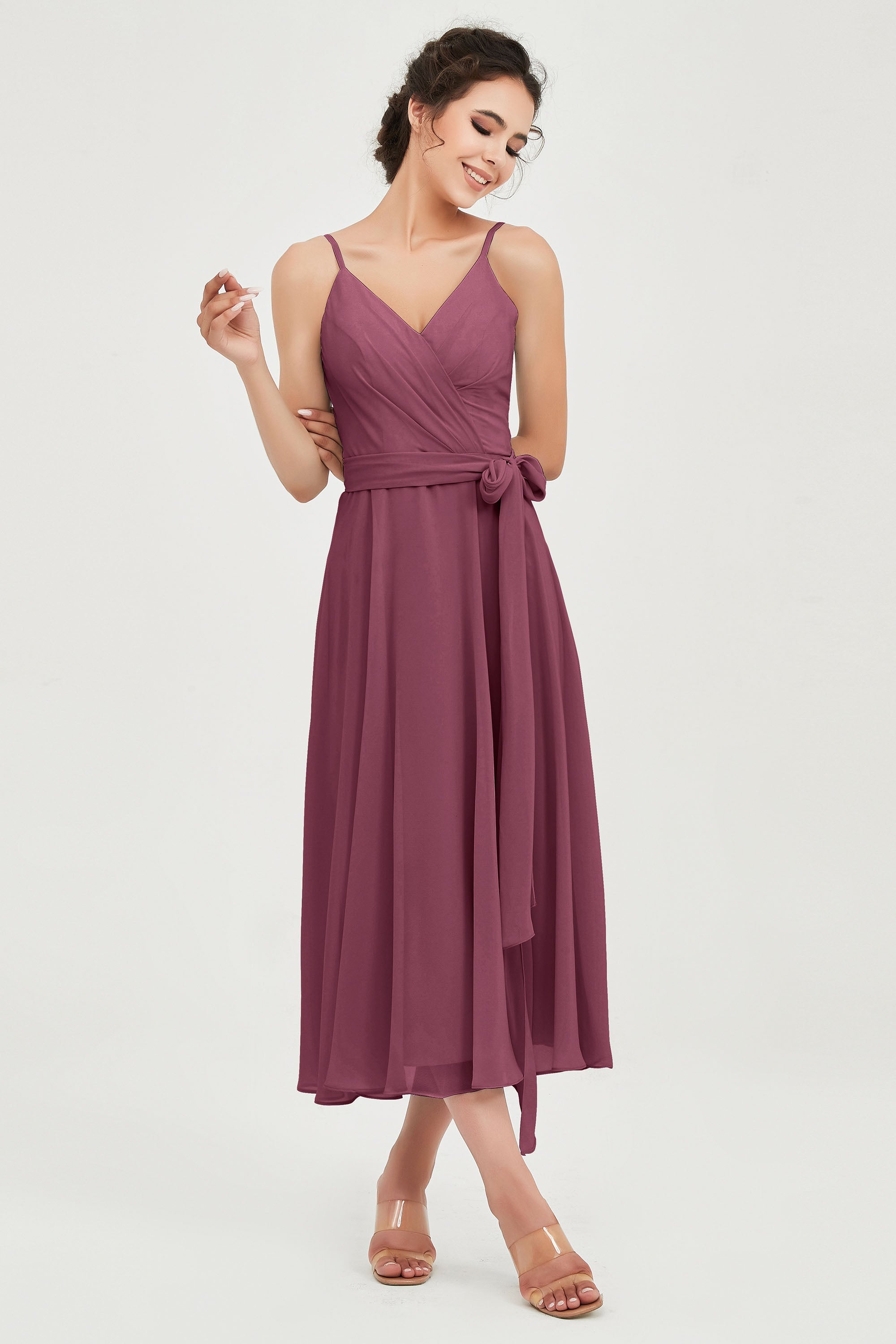 Spaghetti Straps Chiffon Wedding Guest Dress Junior Bridesmaid Dresses Occasion Gowns