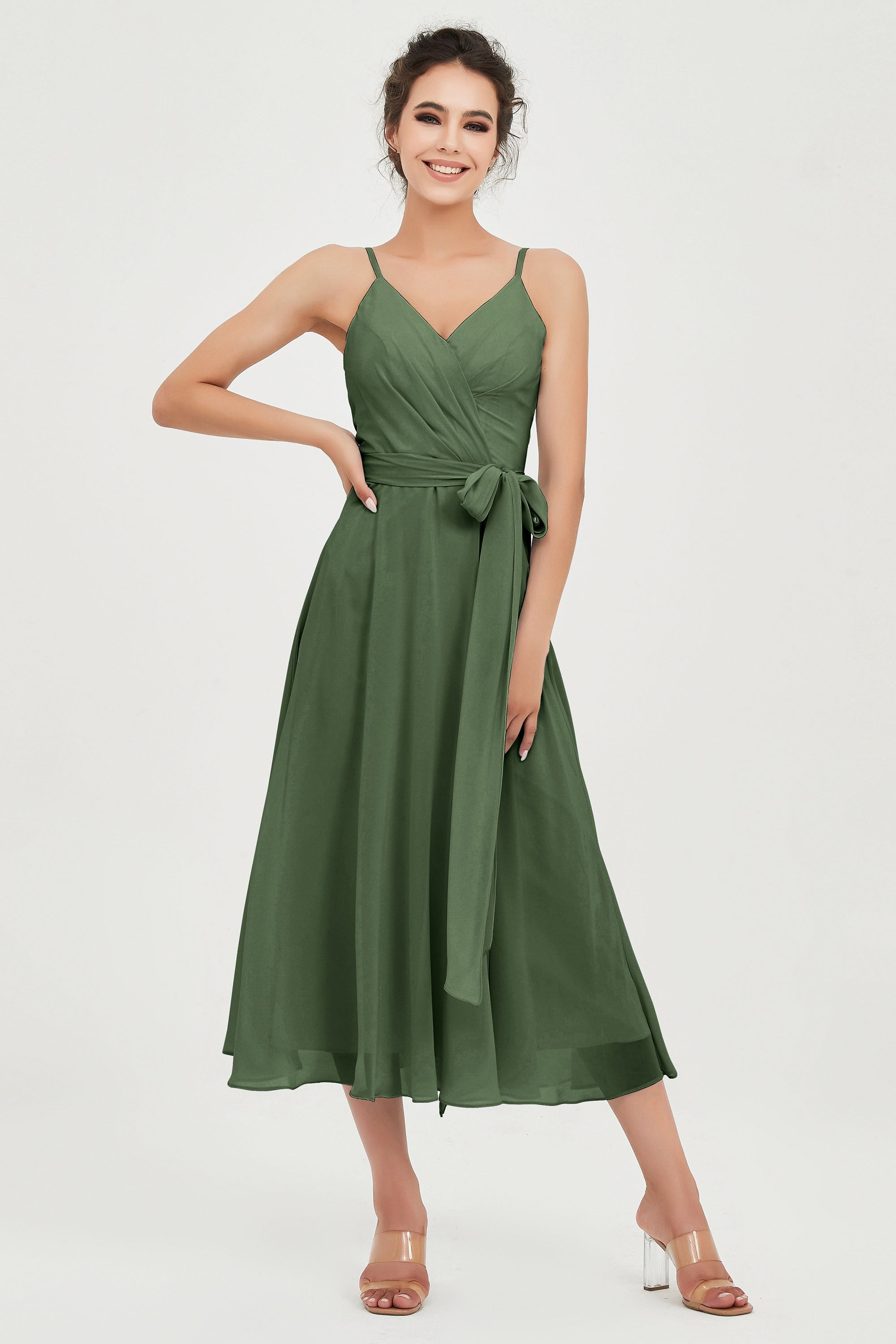 Spaghetti Straps Chiffon Wedding Guest Dress Junior Bridesmaid Dresses Occasion Gowns