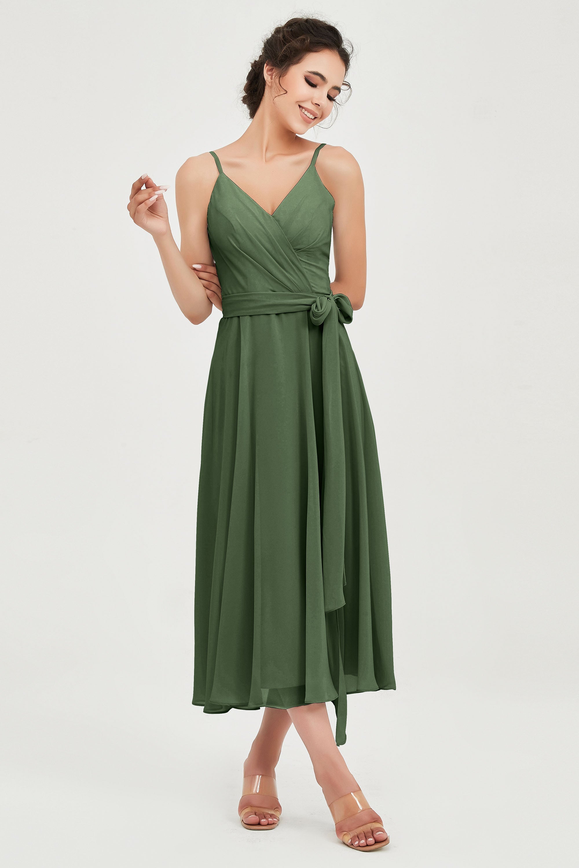 Spaghetti Straps Chiffon Wedding Guest Dress Junior Bridesmaid Dresses Occasion Gowns