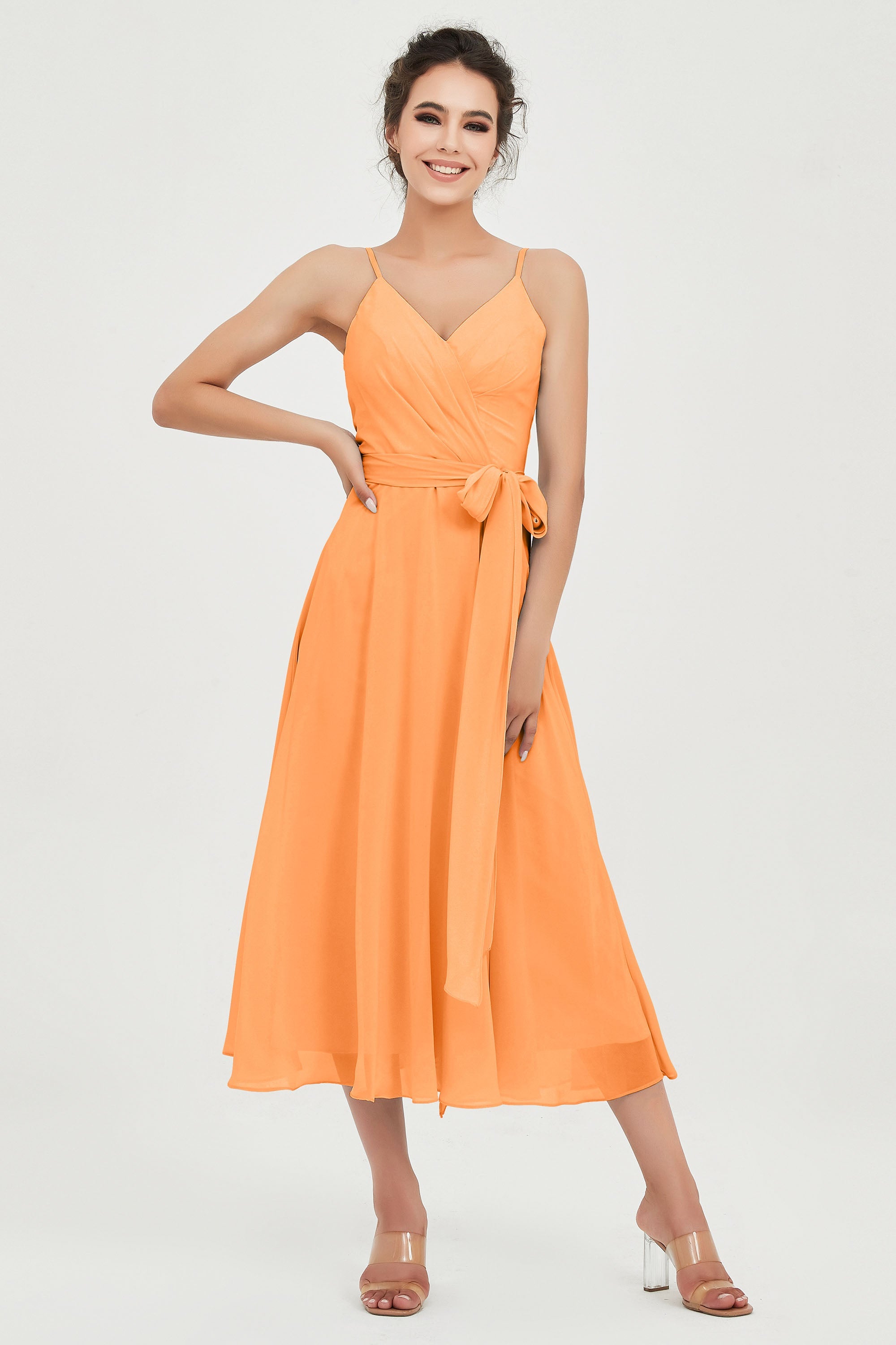 Spaghetti Straps Chiffon Wedding Guest Dress Junior Bridesmaid Dresses Occasion Gowns