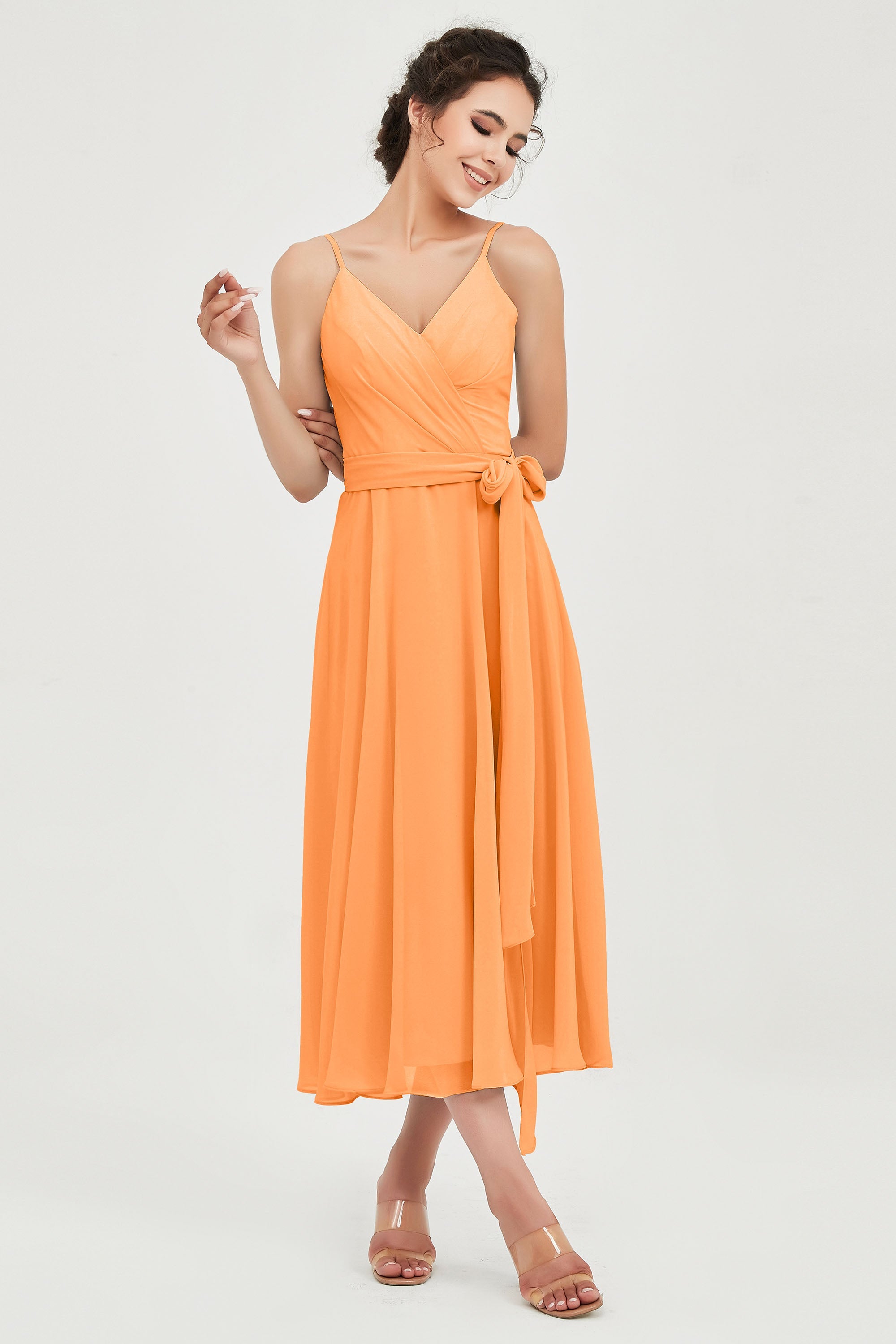 Spaghetti Straps Chiffon Wedding Guest Dress Junior Bridesmaid Dresses Occasion Gowns