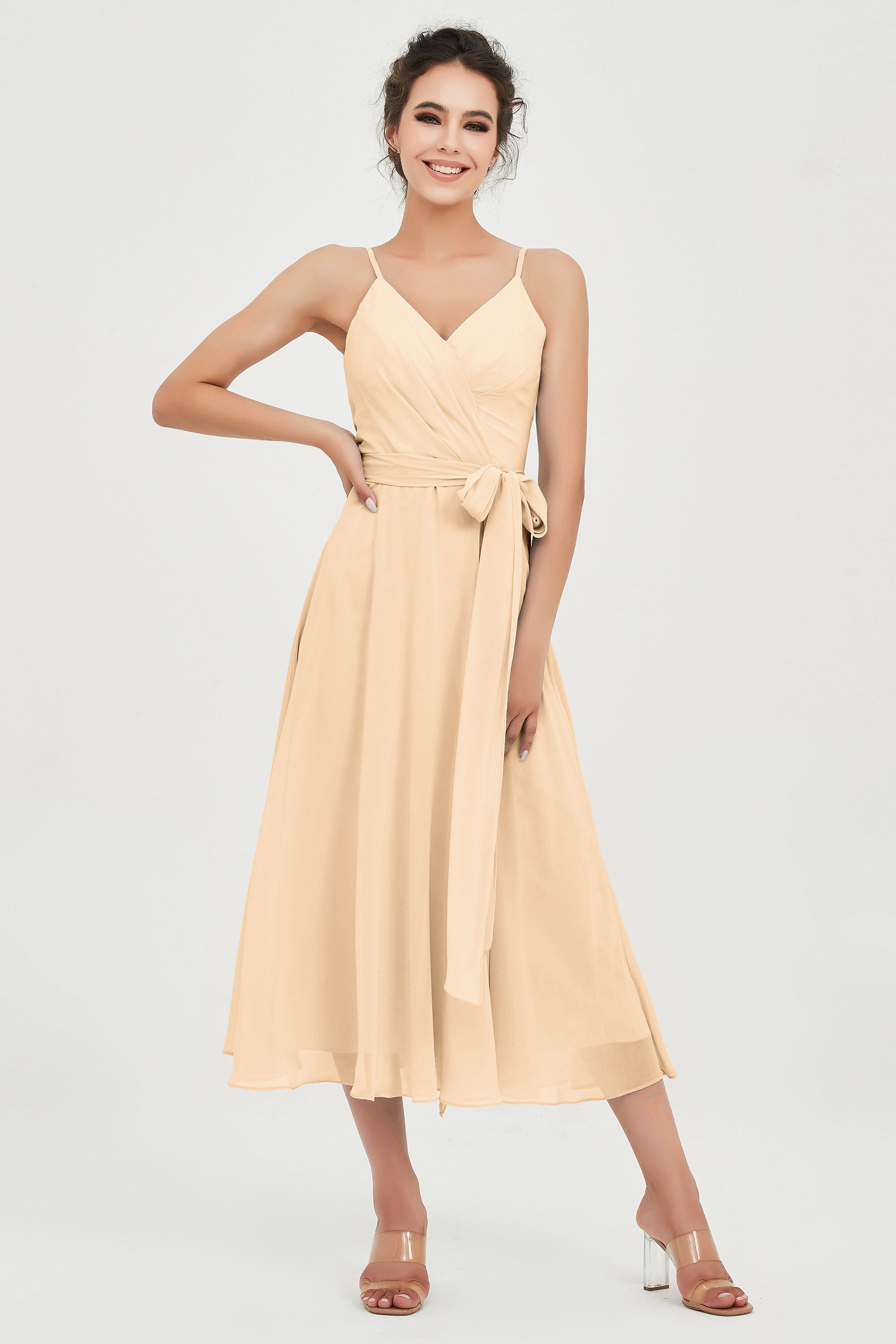 Spaghetti Straps Chiffon Wedding Guest Dress Junior Bridesmaid Dresses Occasion Gowns