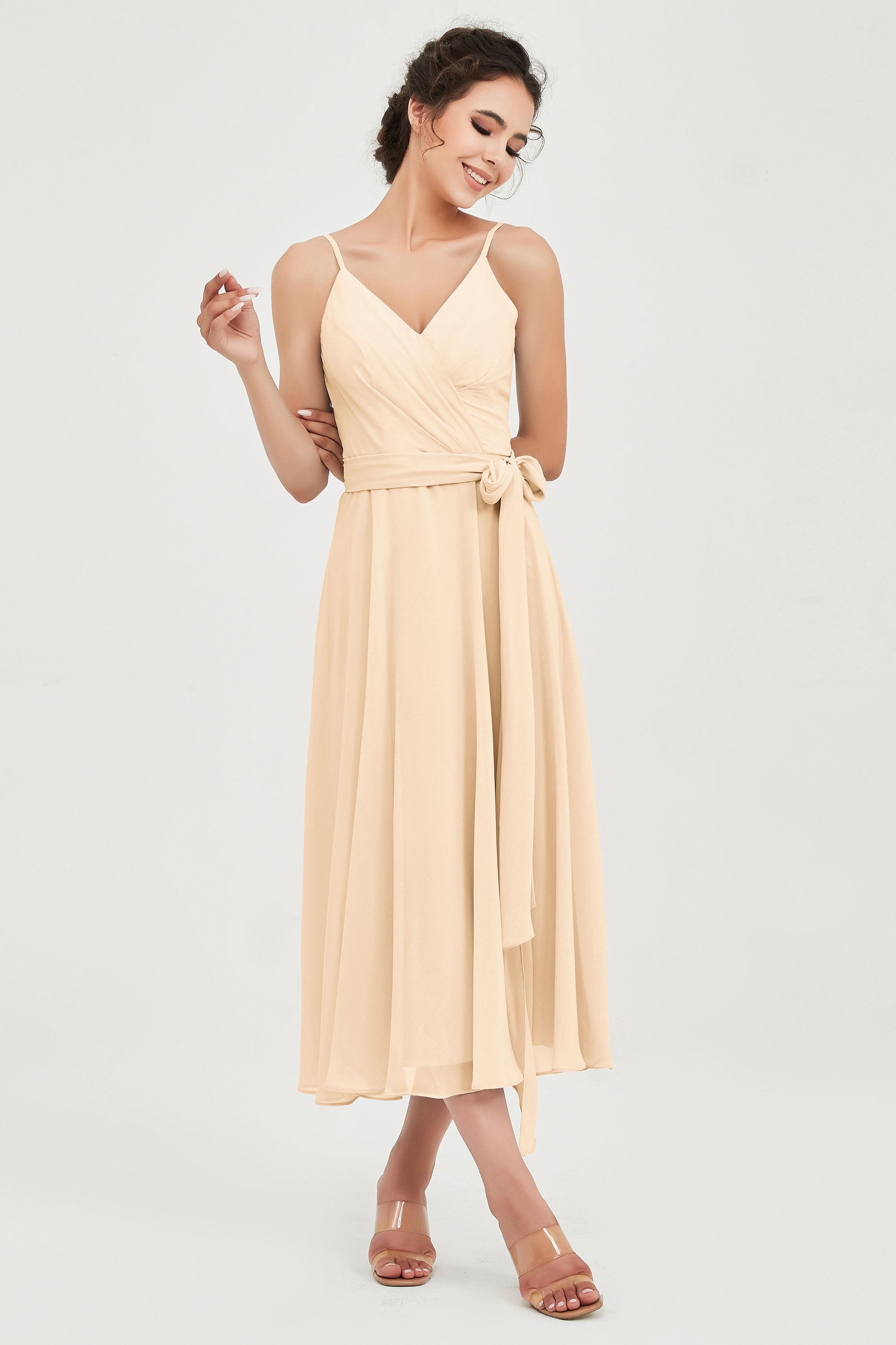 Spaghetti Straps Chiffon Wedding Guest Dress Junior Bridesmaid Dresses Occasion Gowns