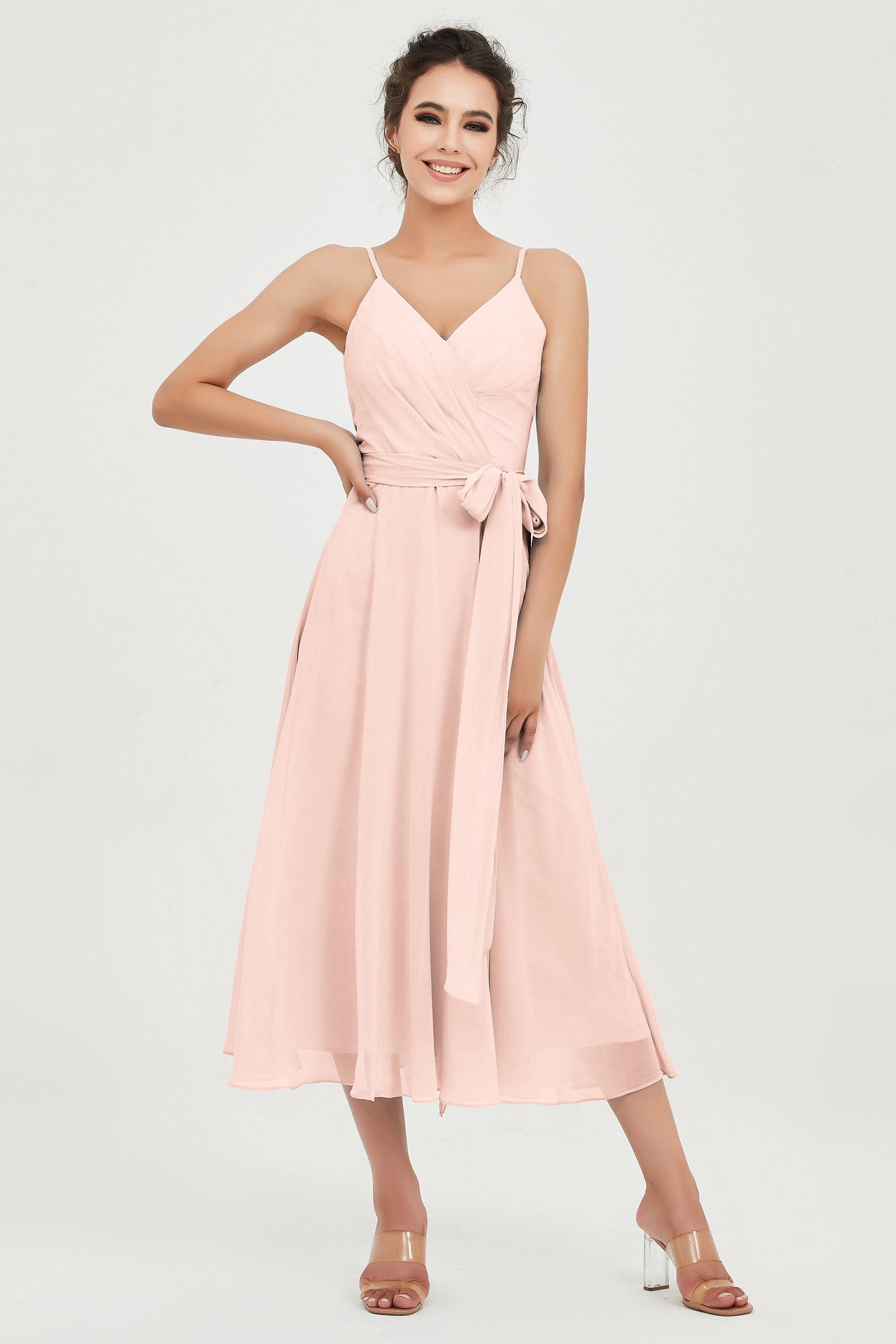 Spaghetti Straps Chiffon Wedding Guest Dress Junior Bridesmaid Dresses Occasion Gowns