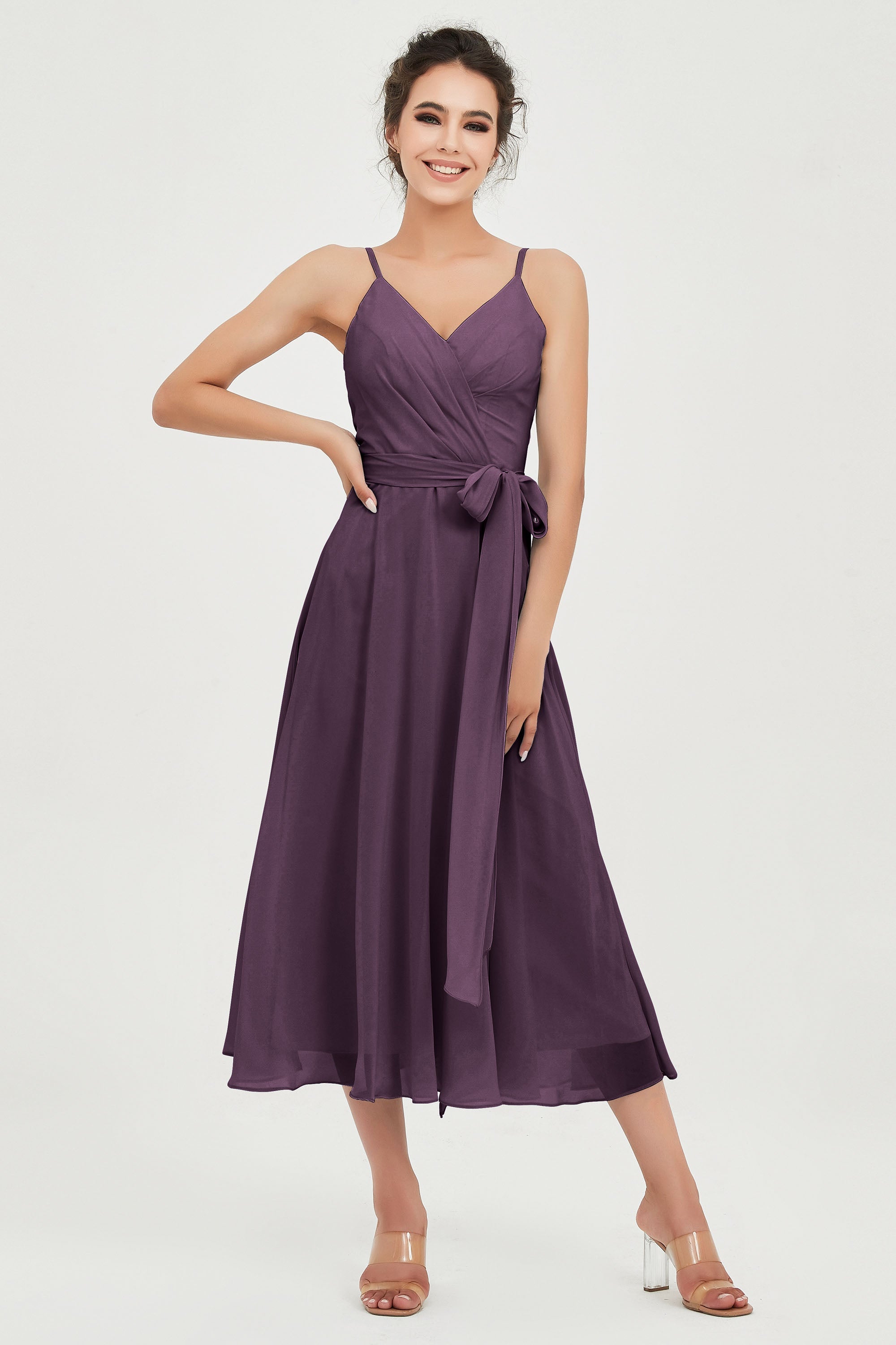 Spaghetti Straps Chiffon Wedding Guest Dress Junior Bridesmaid Dresses Occasion Gowns