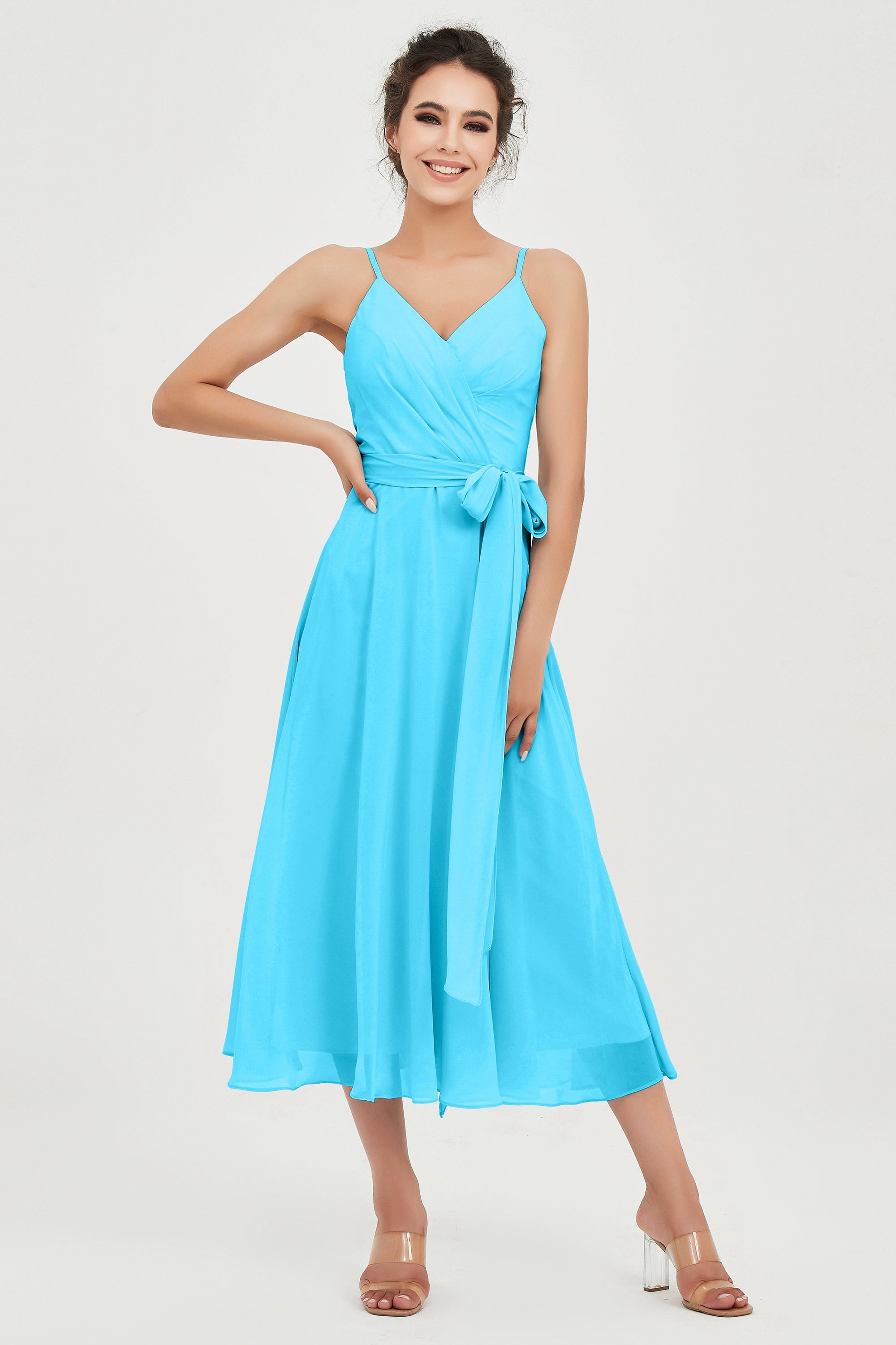 Spaghetti Straps Chiffon Wedding Guest Dress Junior Bridesmaid Dresses Occasion Gowns