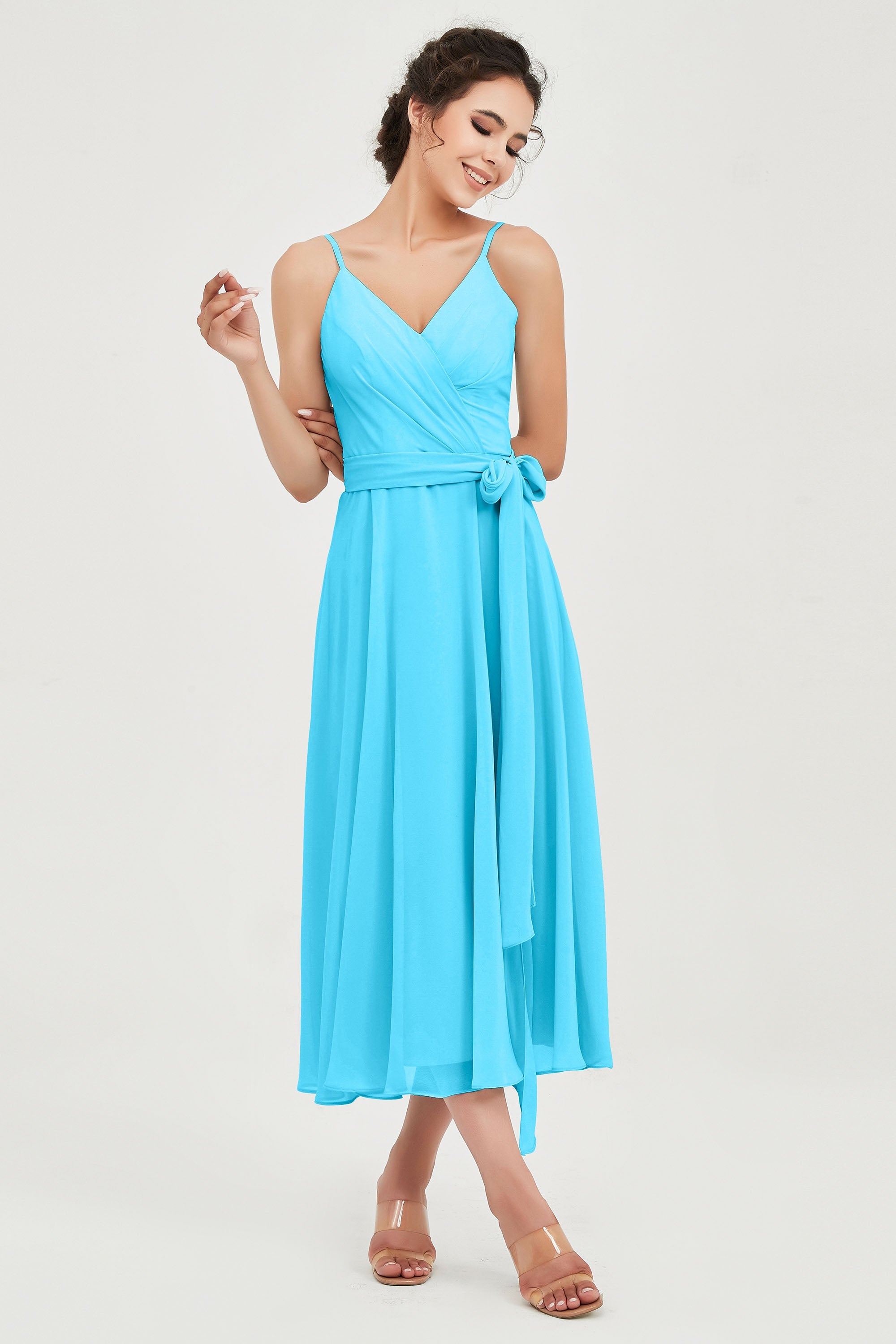 Spaghetti Straps Chiffon Wedding Guest Dress Junior Bridesmaid Dresses Occasion Gowns