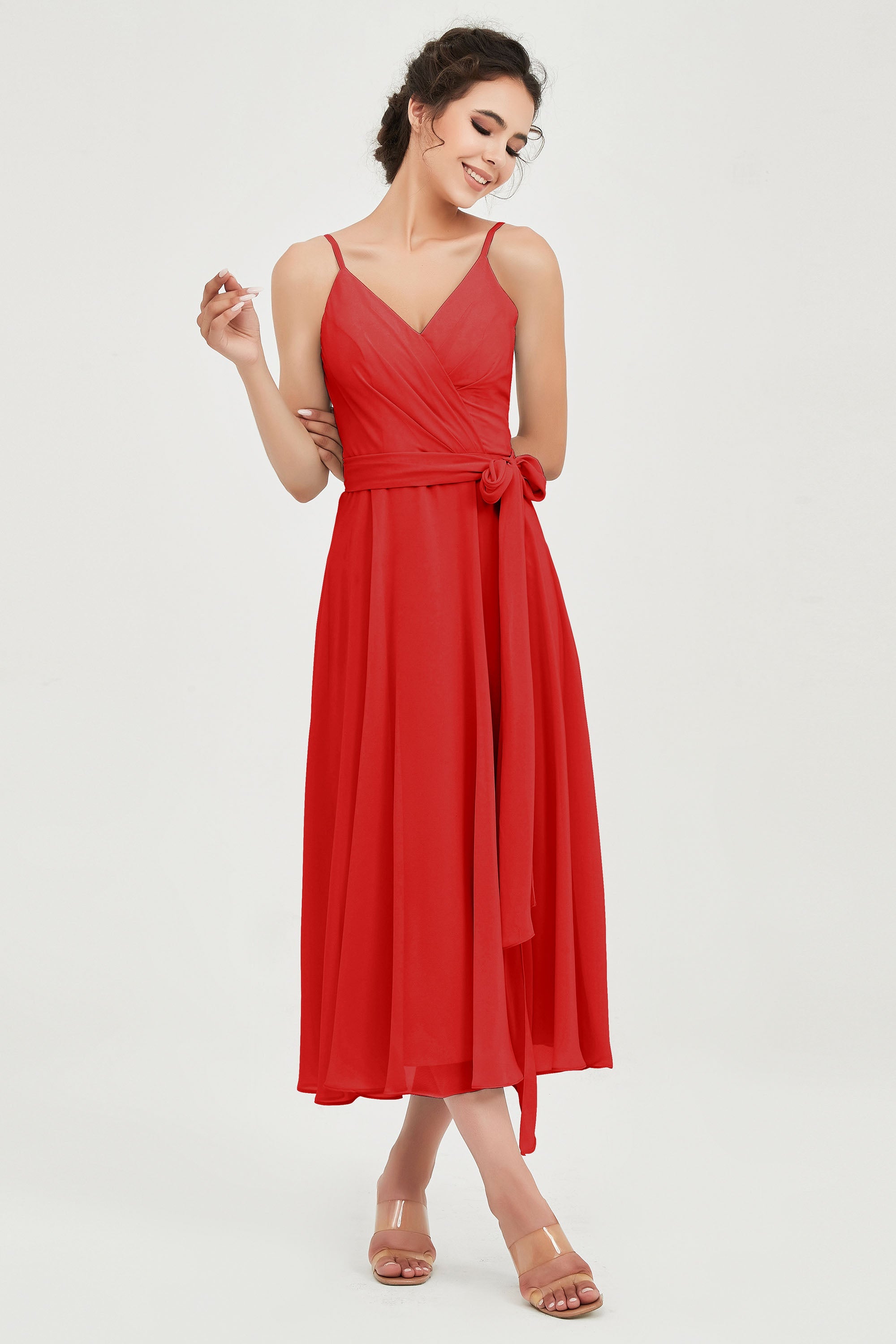 Spaghetti Straps Chiffon Wedding Guest Dress Junior Bridesmaid Dresses Occasion Gowns