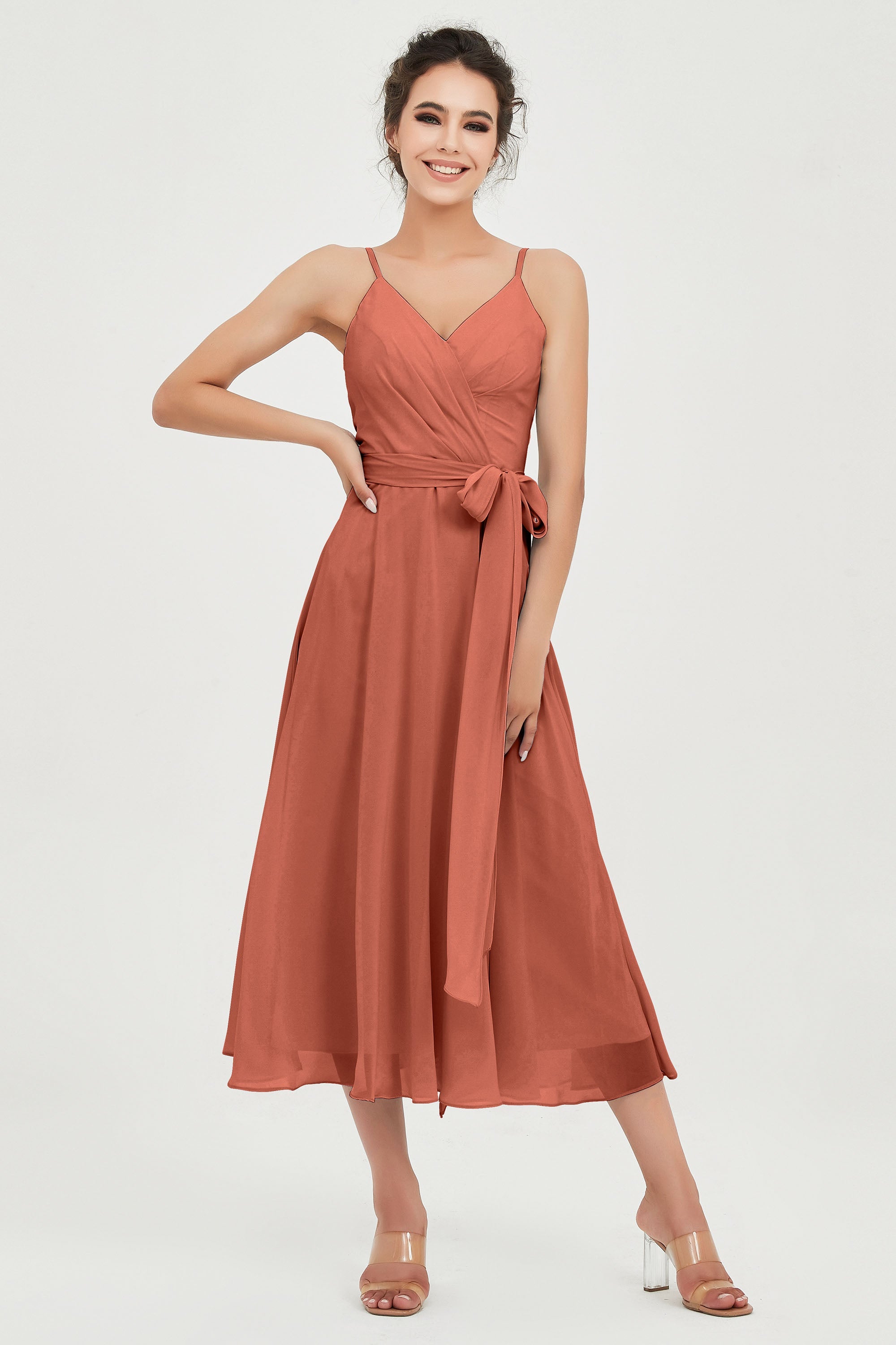 Spaghetti Straps Chiffon Wedding Guest Dress Junior Bridesmaid Dresses Occasion Gowns