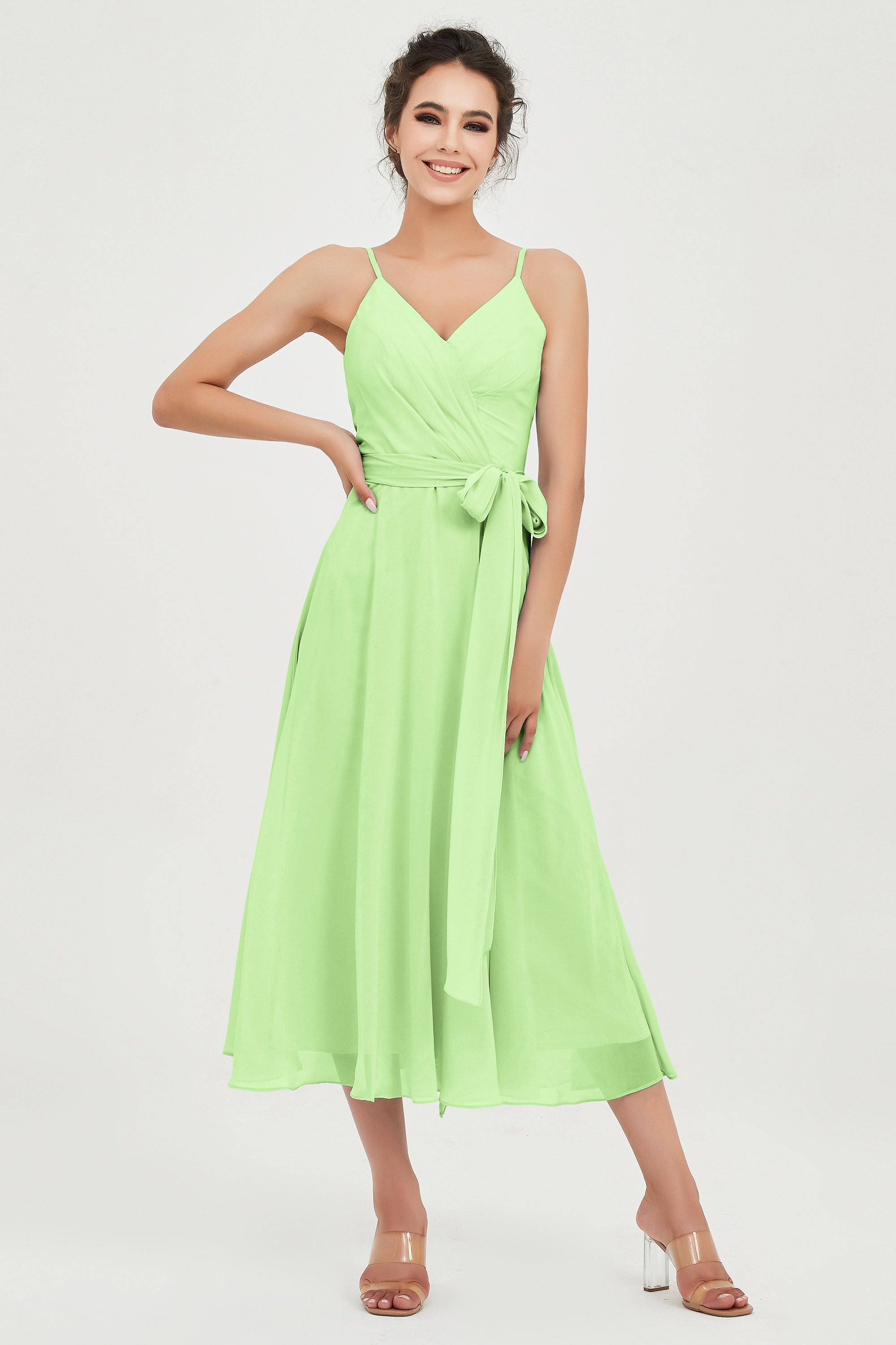Spaghetti Straps Chiffon Wedding Guest Dress Junior Bridesmaid Dresses Occasion Gowns