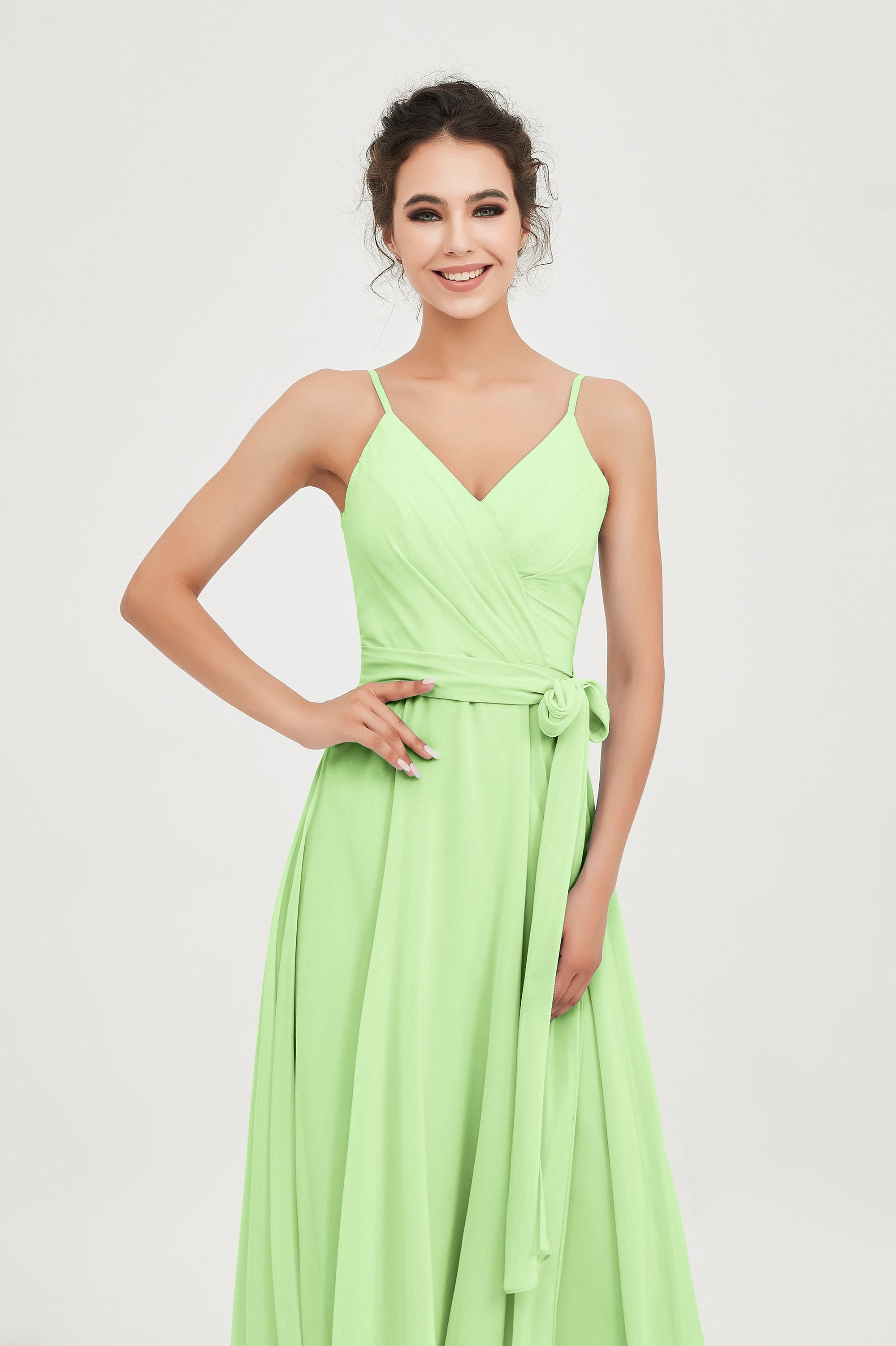 Spaghetti Straps Chiffon Wedding Guest Dress Junior Bridesmaid Dresses Occasion Gowns