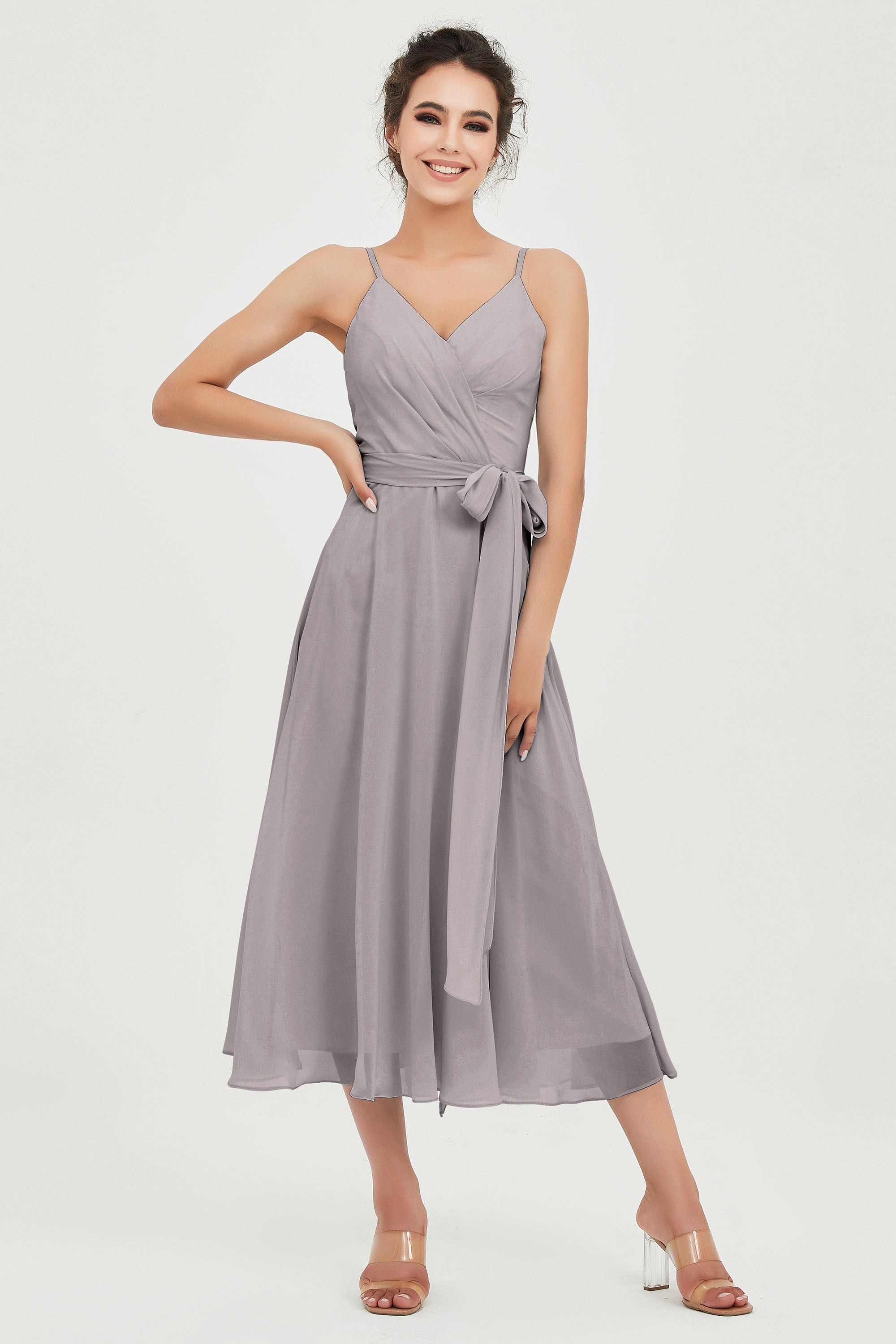 Spaghetti Straps Chiffon Wedding Guest Dress Junior Bridesmaid Dresses Occasion Gowns