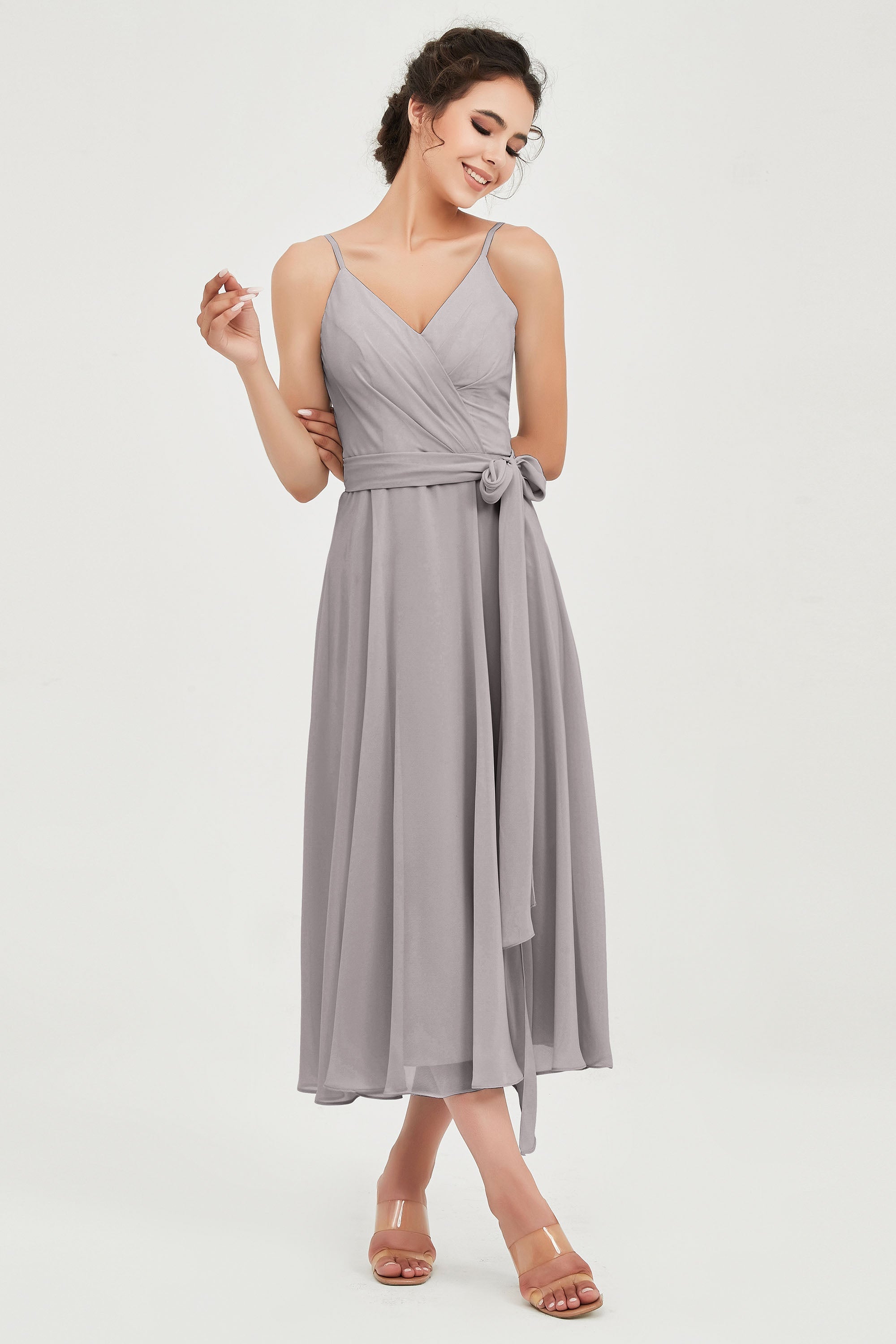 Spaghetti Straps Chiffon Wedding Guest Dress Junior Bridesmaid Dresses Occasion Gowns