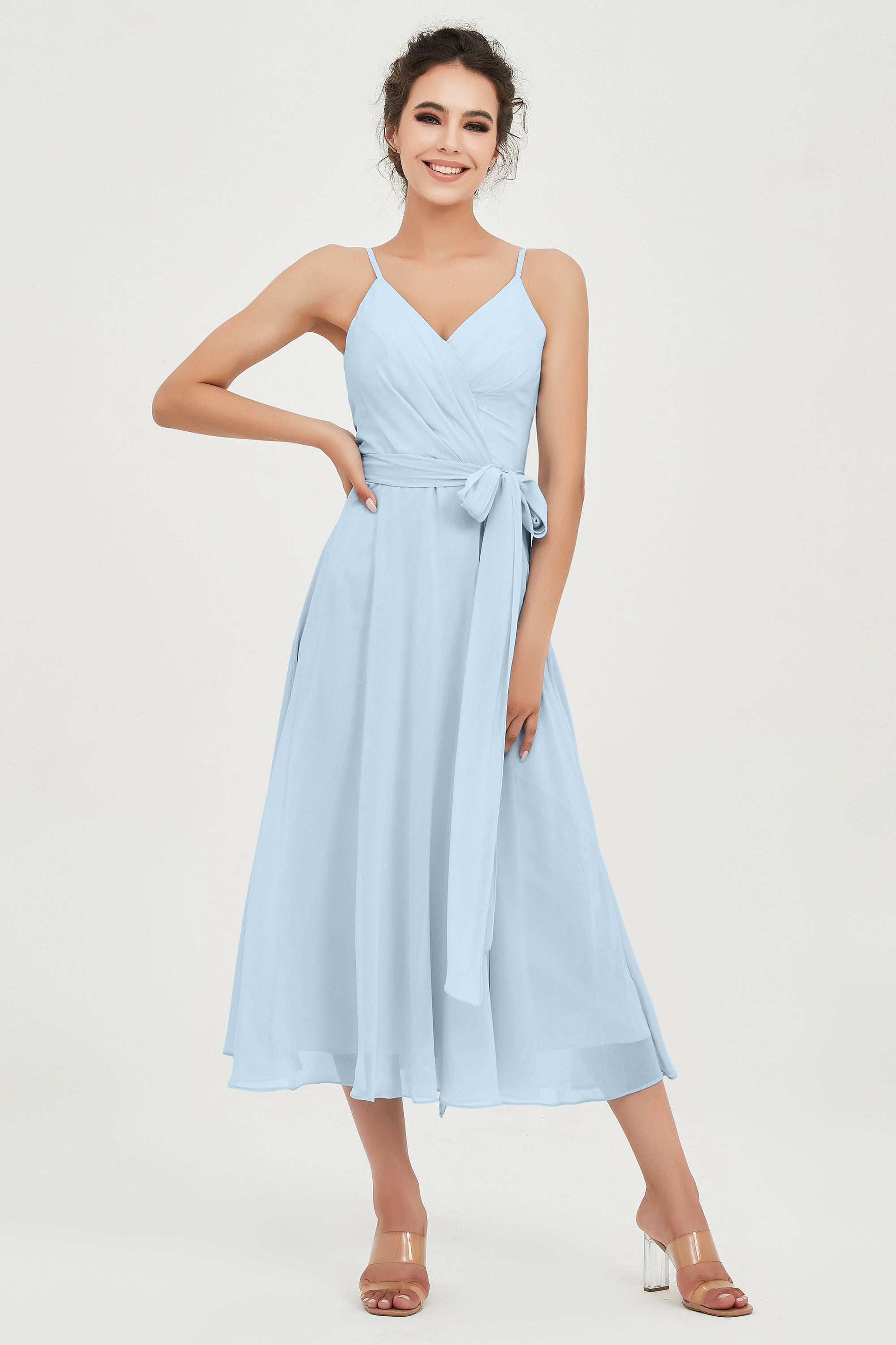 Spaghetti Straps Chiffon Wedding Guest Dress Junior Bridesmaid Dresses Occasion Gowns