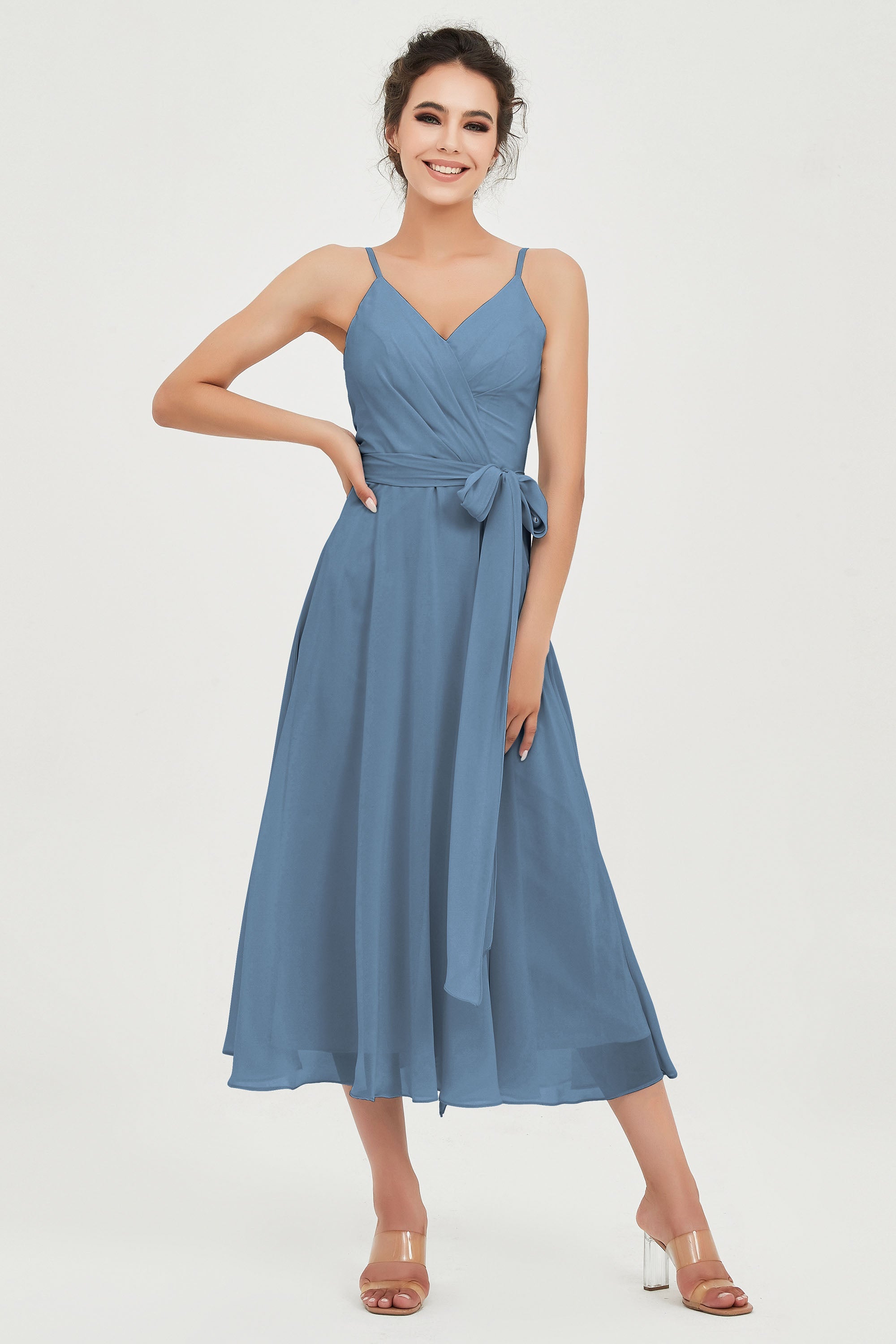 Spaghetti Straps Chiffon Wedding Guest Dress Junior Bridesmaid Dresses Occasion Gowns