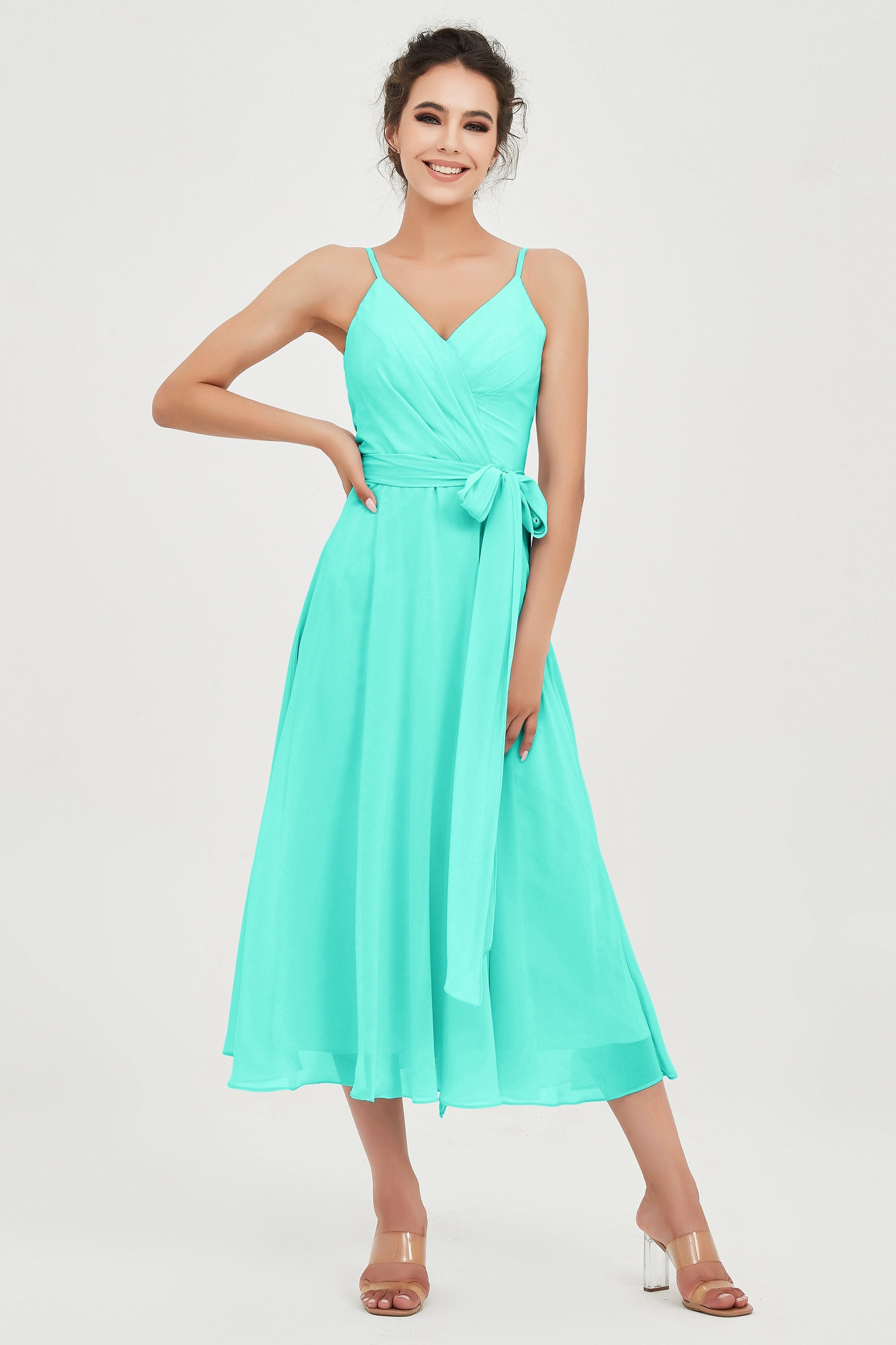 Spaghetti Straps Chiffon Wedding Guest Dress Junior Bridesmaid Dresses Occasion Gowns