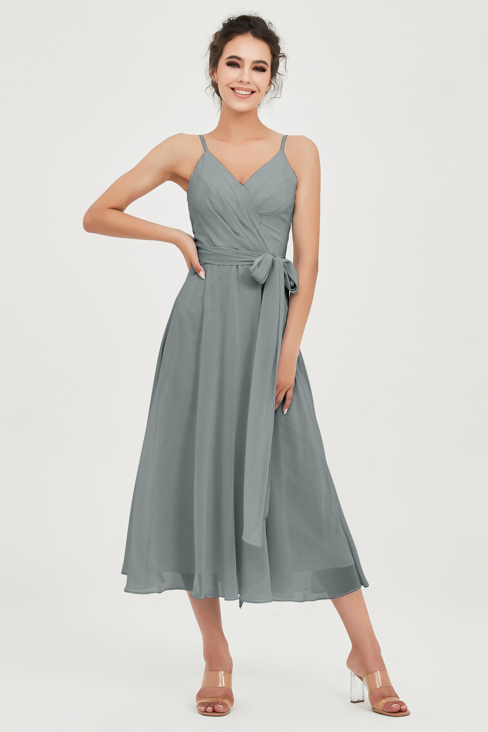 Spaghetti Straps Chiffon Wedding Guest Dress Junior Bridesmaid Dresses Occasion Gowns