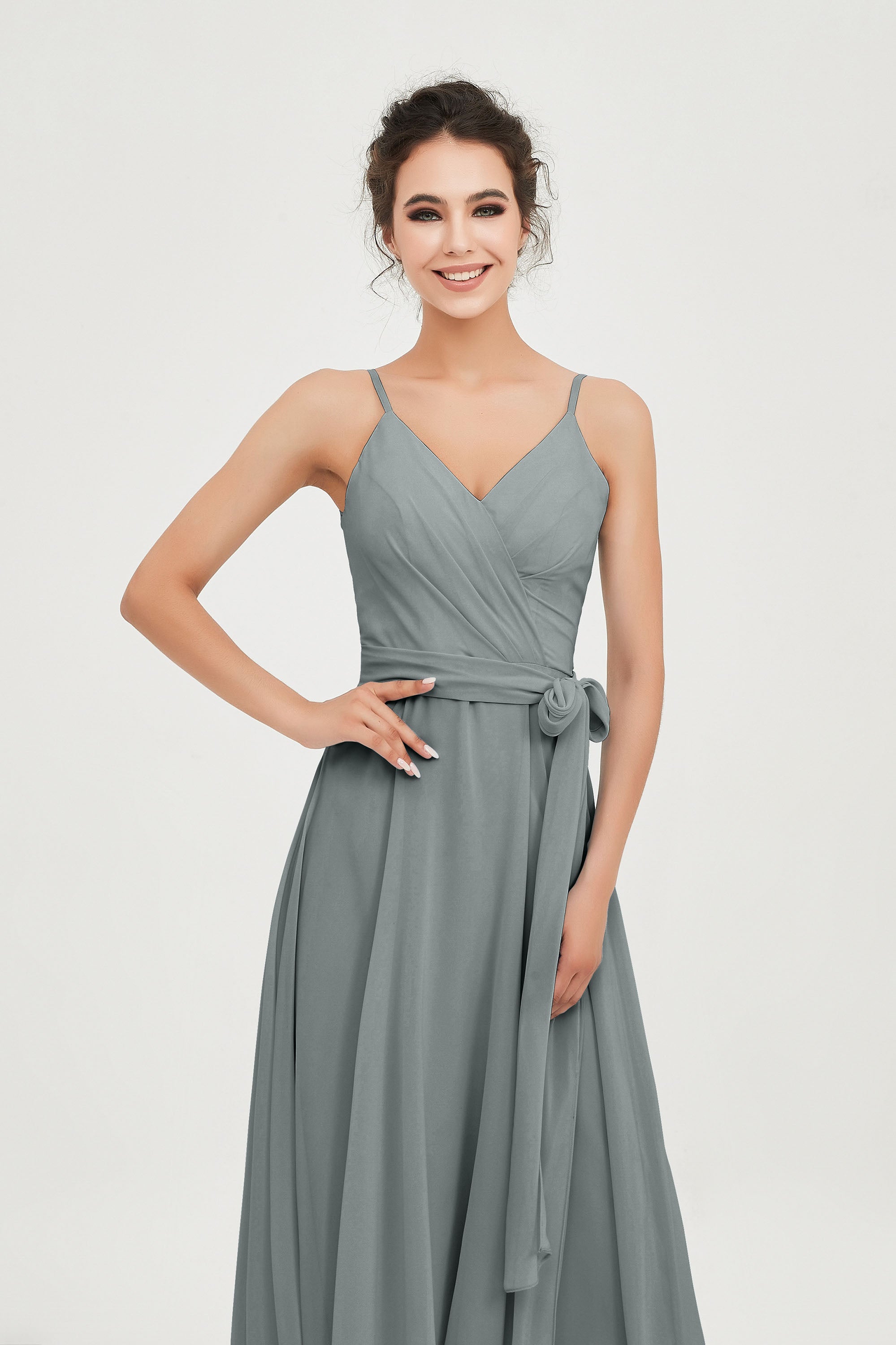 Spaghetti Straps Chiffon Wedding Guest Dress Junior Bridesmaid Dresses Occasion Gowns