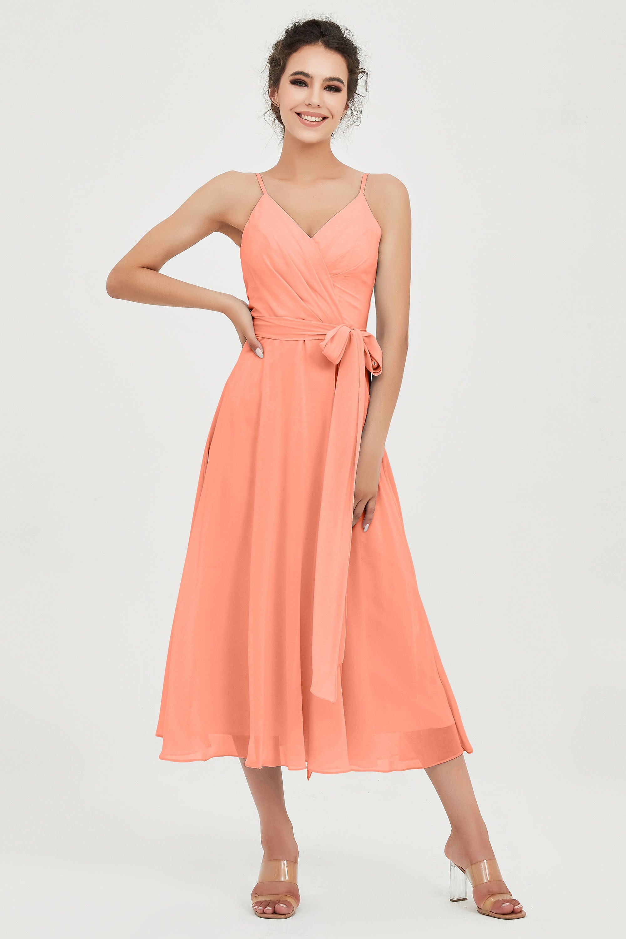 Spaghetti Straps Chiffon Wedding Guest Dress Junior Bridesmaid Dresses Occasion Gowns