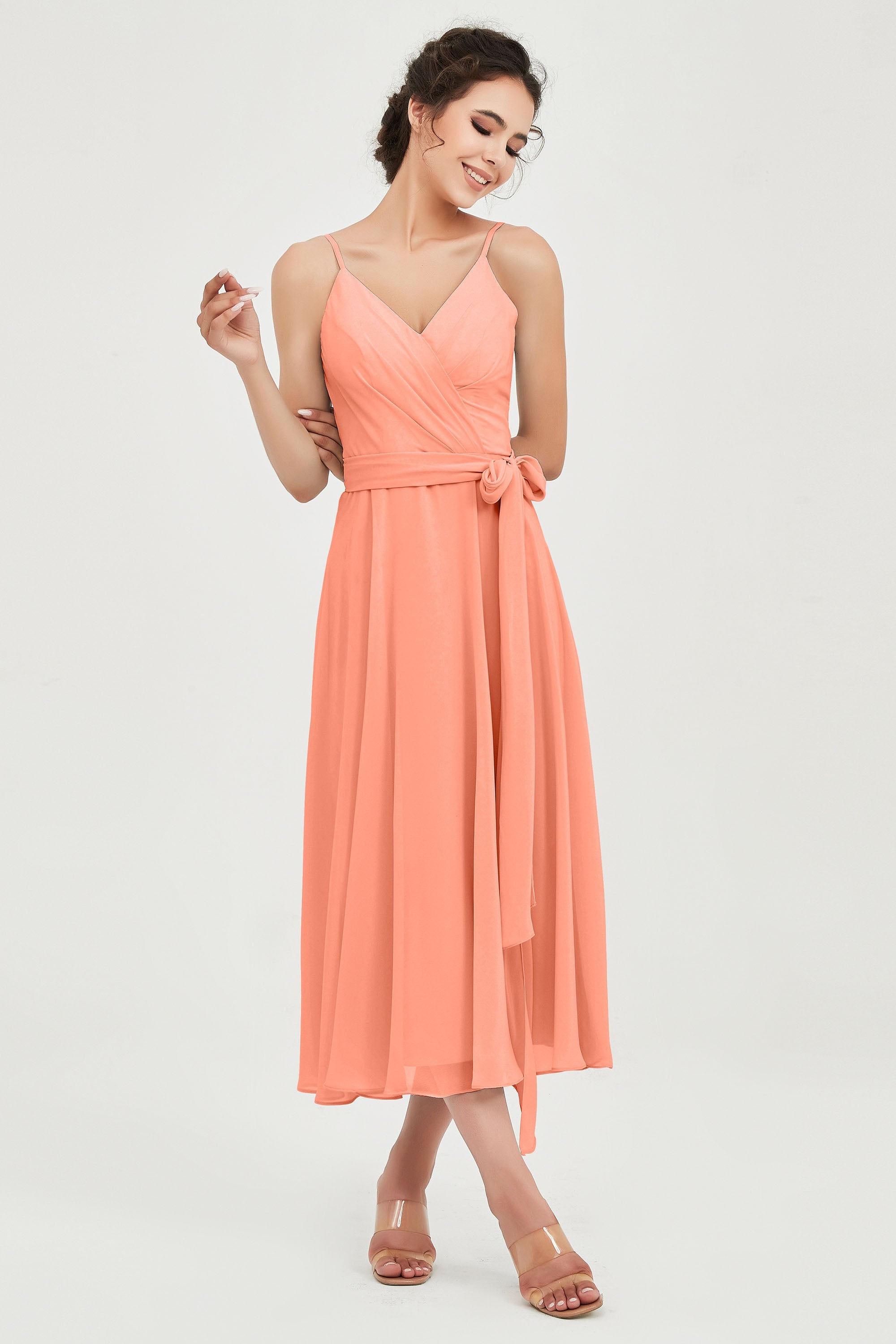 Spaghetti Straps Chiffon Wedding Guest Dress Junior Bridesmaid Dresses Occasion Gowns
