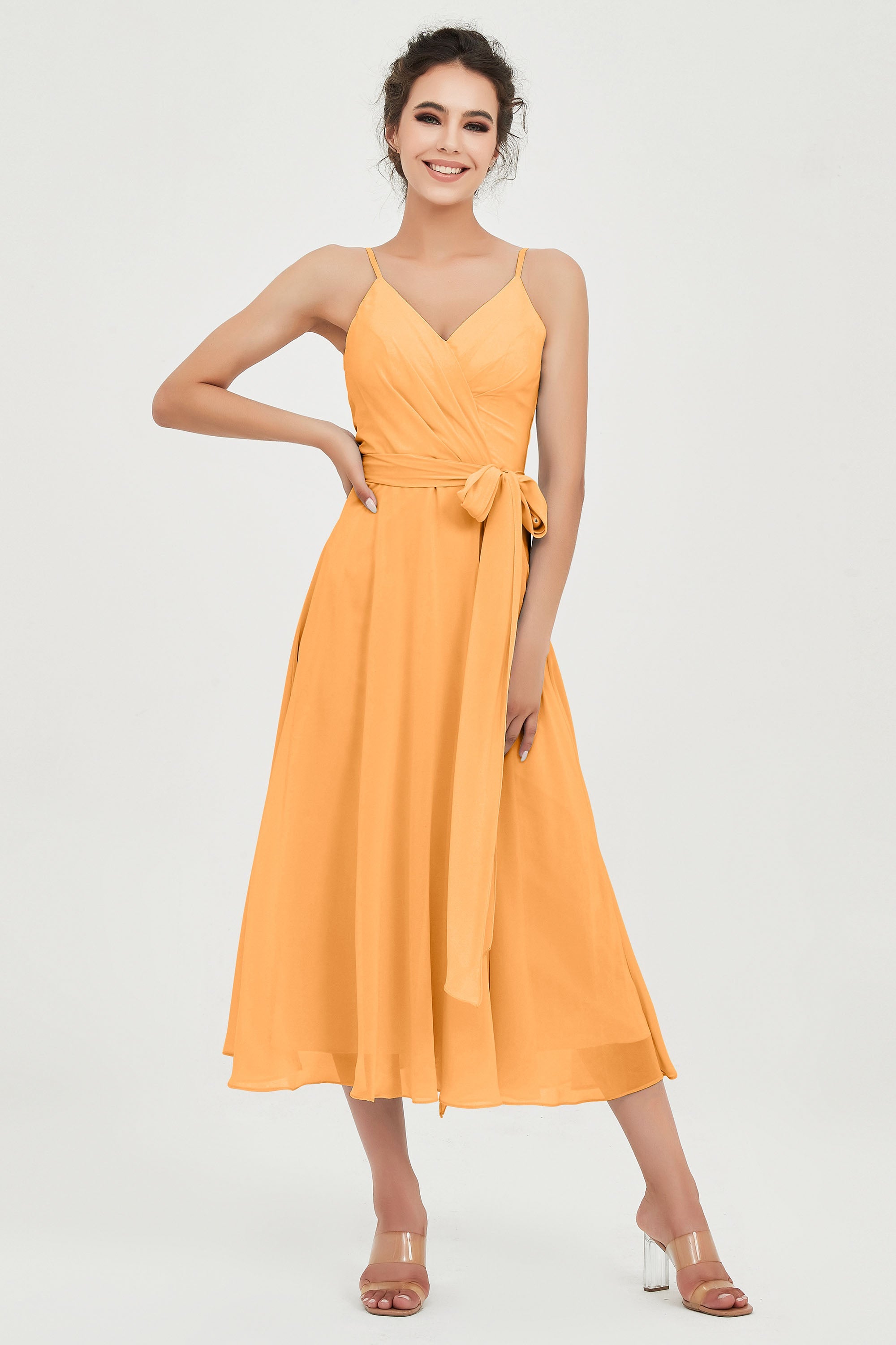 Spaghetti Straps Chiffon Wedding Guest Dress Junior Bridesmaid Dresses Occasion Gowns