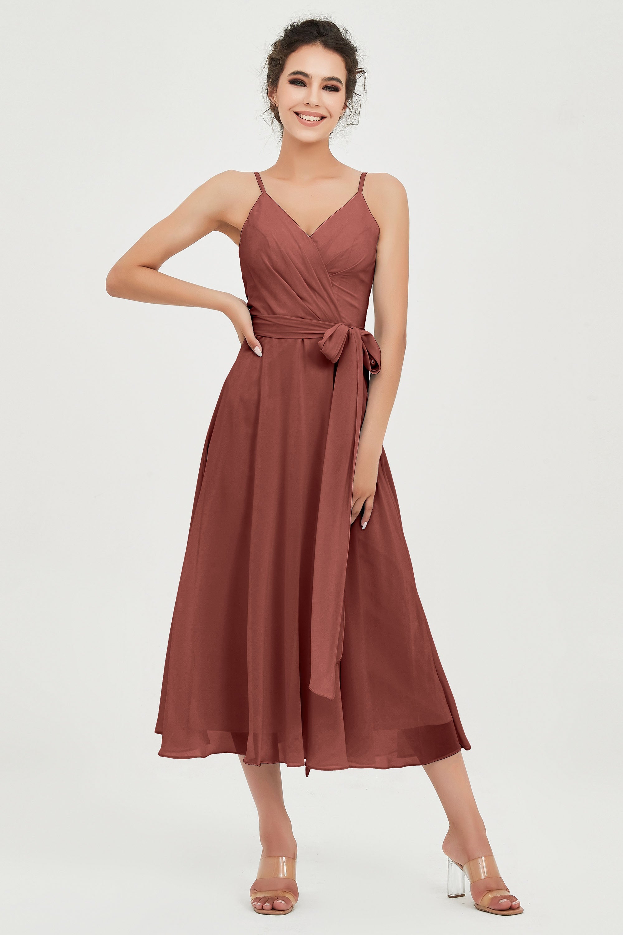 Spaghetti Straps Chiffon Wedding Guest Dress Junior Bridesmaid Dresses Occasion Gowns