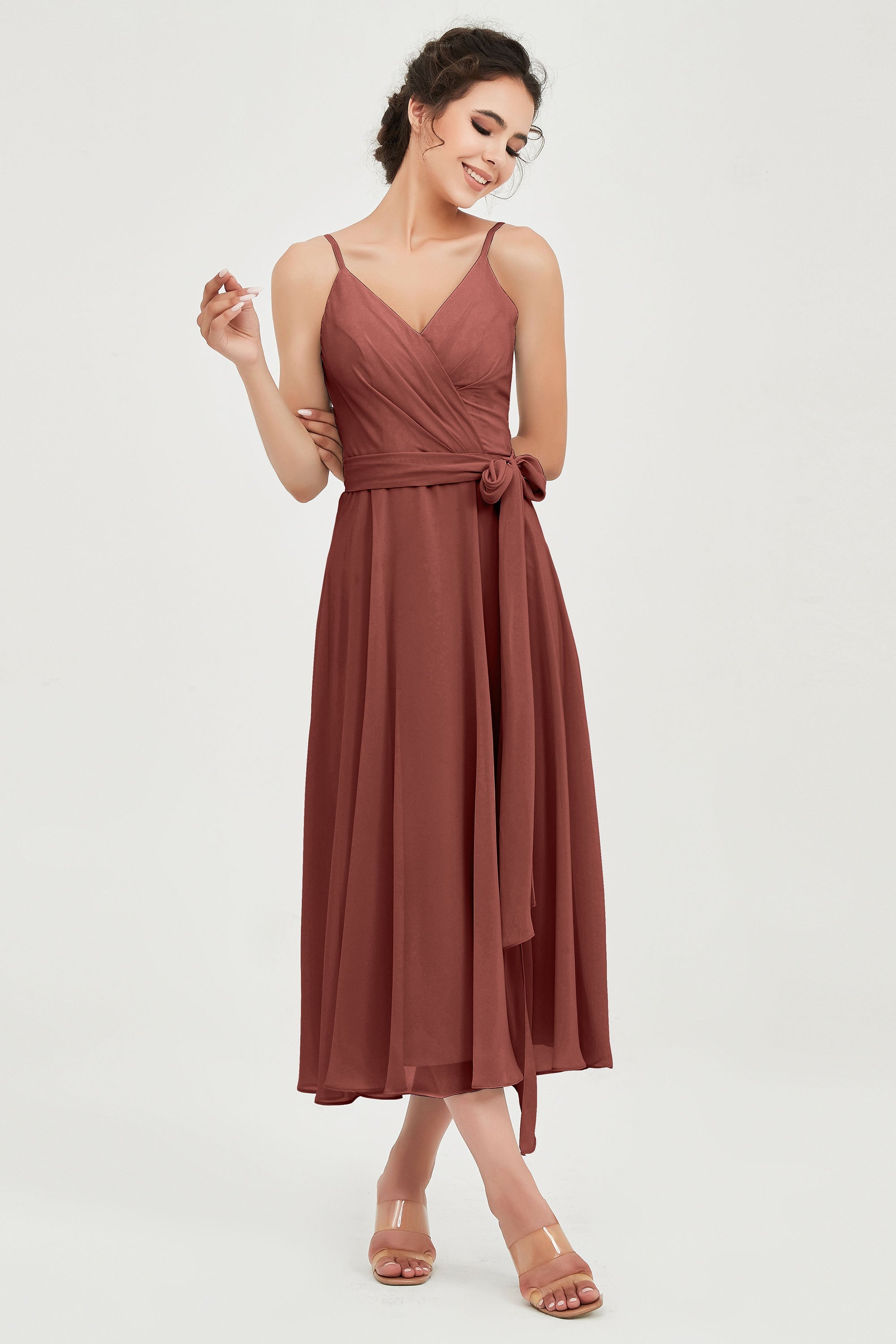 Spaghetti Straps Chiffon Wedding Guest Dress Junior Bridesmaid Dresses Occasion Gowns