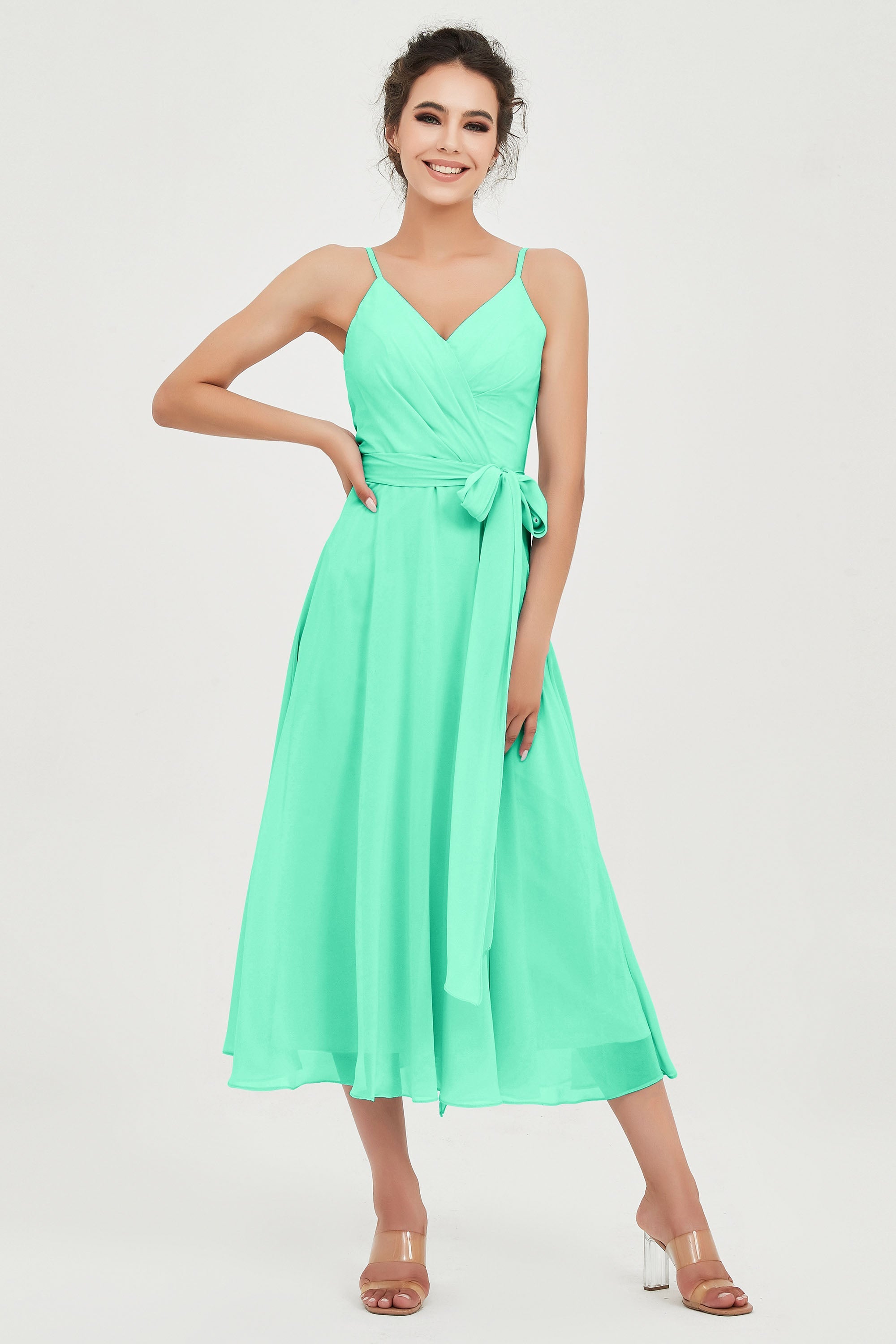 Spaghetti Straps Chiffon Wedding Guest Dress Junior Bridesmaid Dresses Occasion Gowns