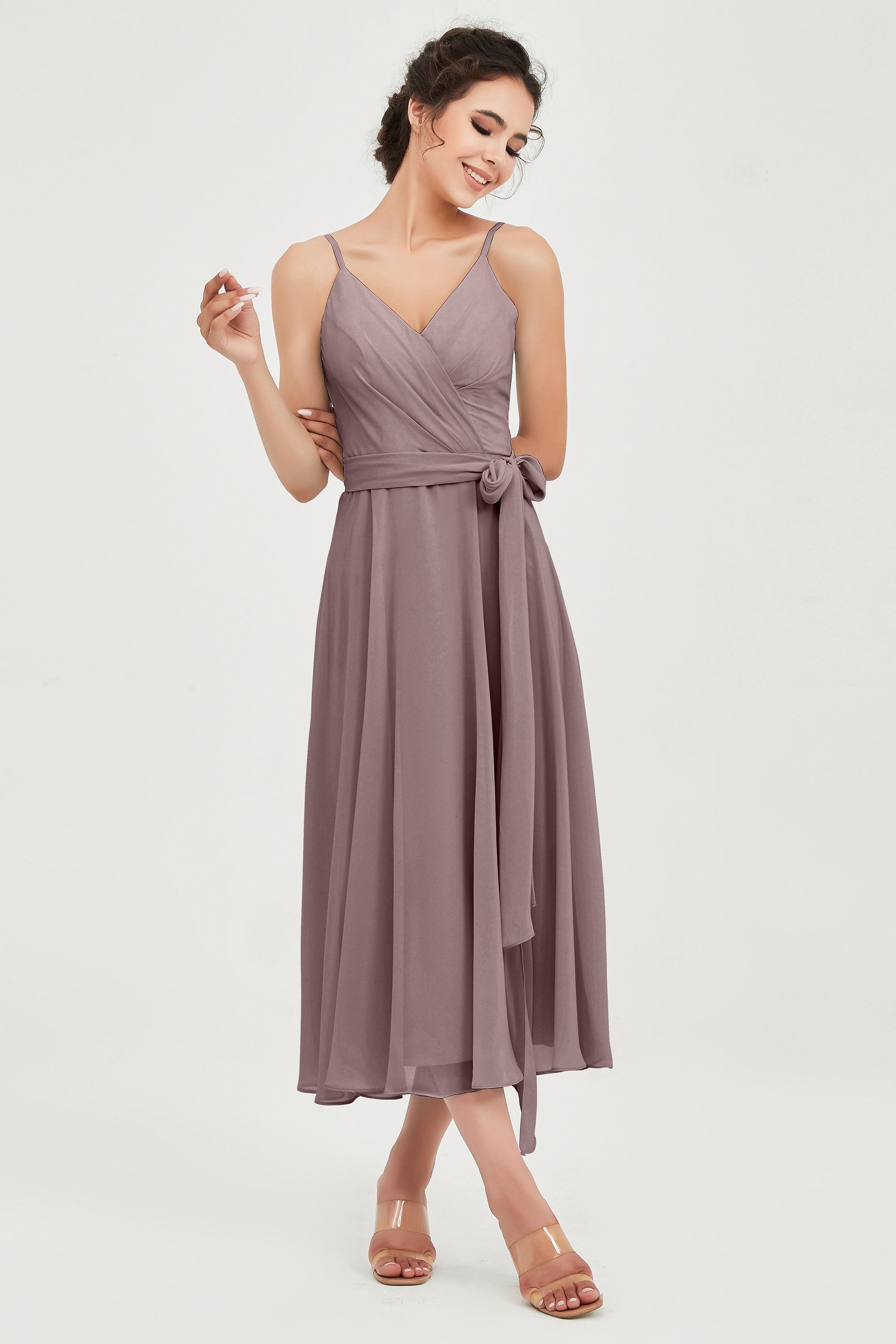 Spaghetti Straps Chiffon Wedding Guest Dress Junior Bridesmaid Dresses Occasion Gowns
