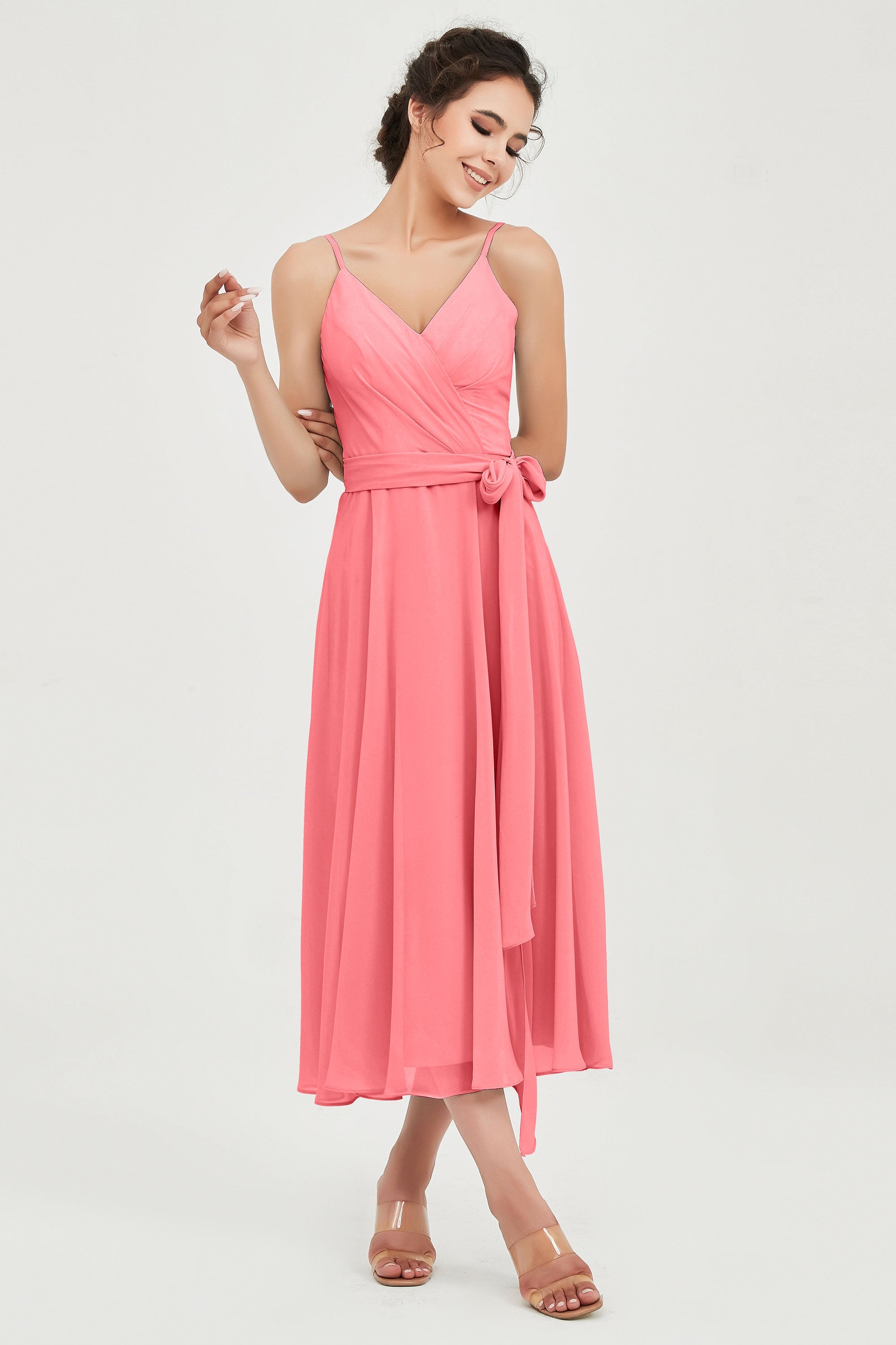 Spaghetti Straps Chiffon Wedding Guest Dress Junior Bridesmaid Dresses Occasion Gowns