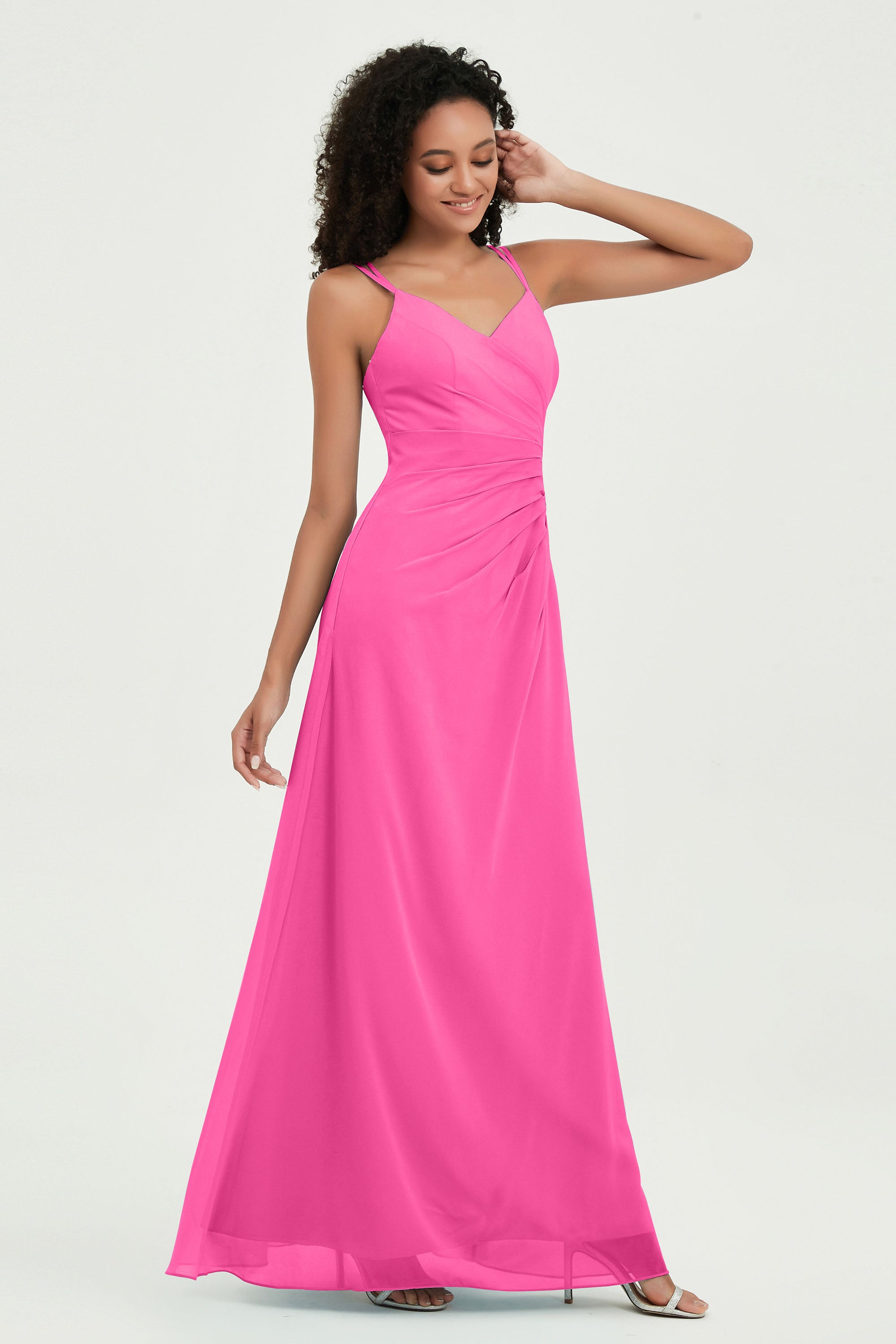 Maxi Chiffon Women's Formal Evening Dresses V Neck Bridesmaid Gowns Dress