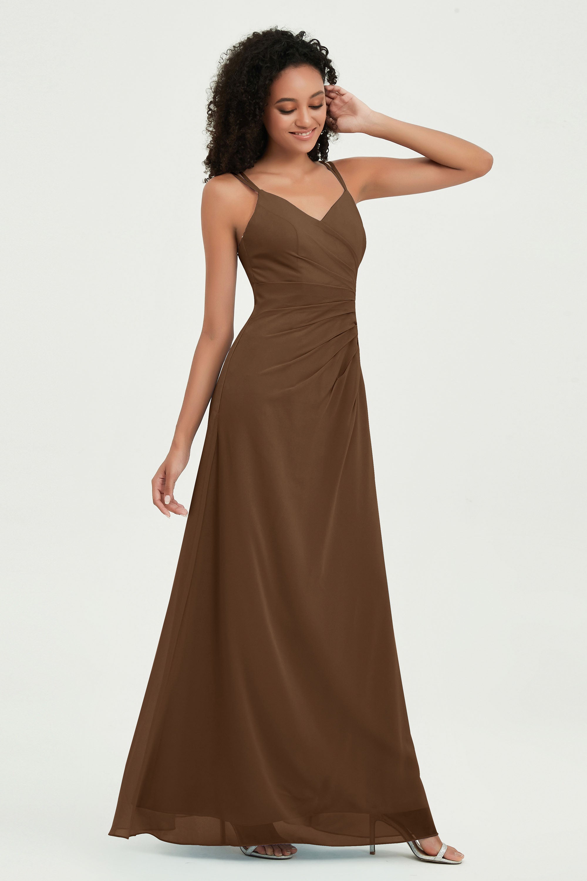 Maxi Chiffon Women's Formal Evening Dresses V Neck Bridesmaid Gowns Dress