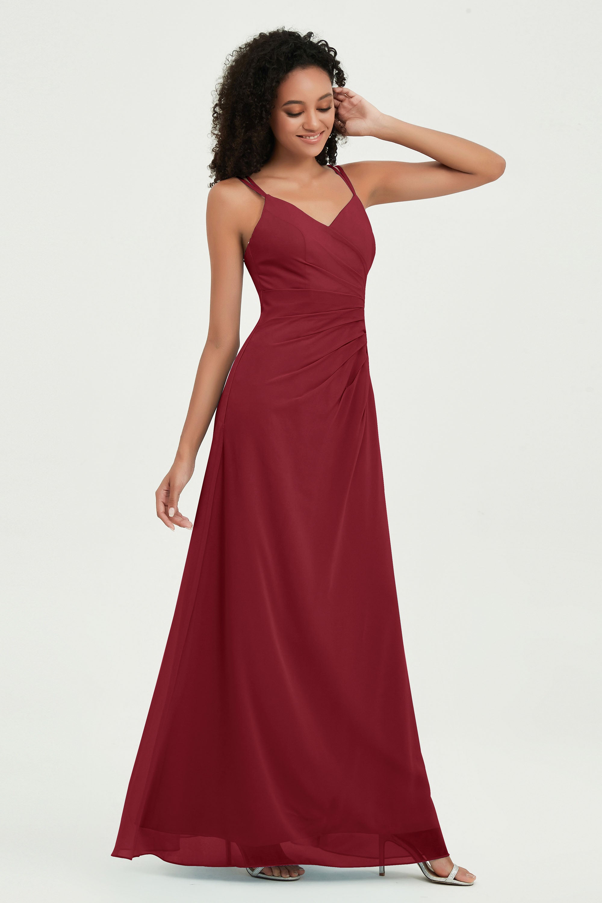 Maxi Chiffon Women's Formal Evening Dresses V Neck Bridesmaid Gowns Dress