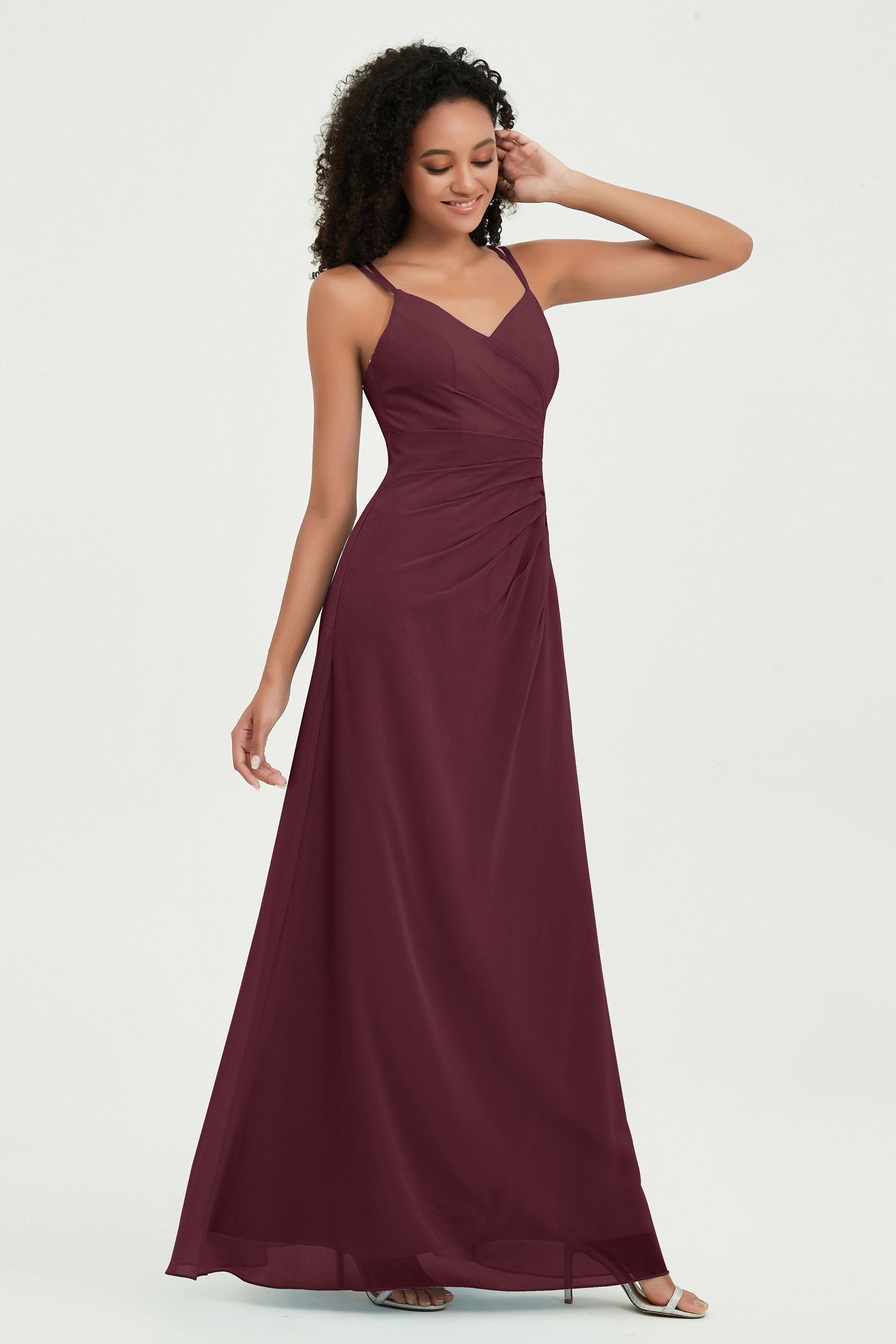 Maxi Chiffon Women's Formal Evening Dresses V Neck Bridesmaid Gowns Dress