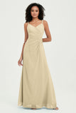 Maxi Chiffon Women's Formal Evening Dresses V Neck Bridesmaid Gowns Dress