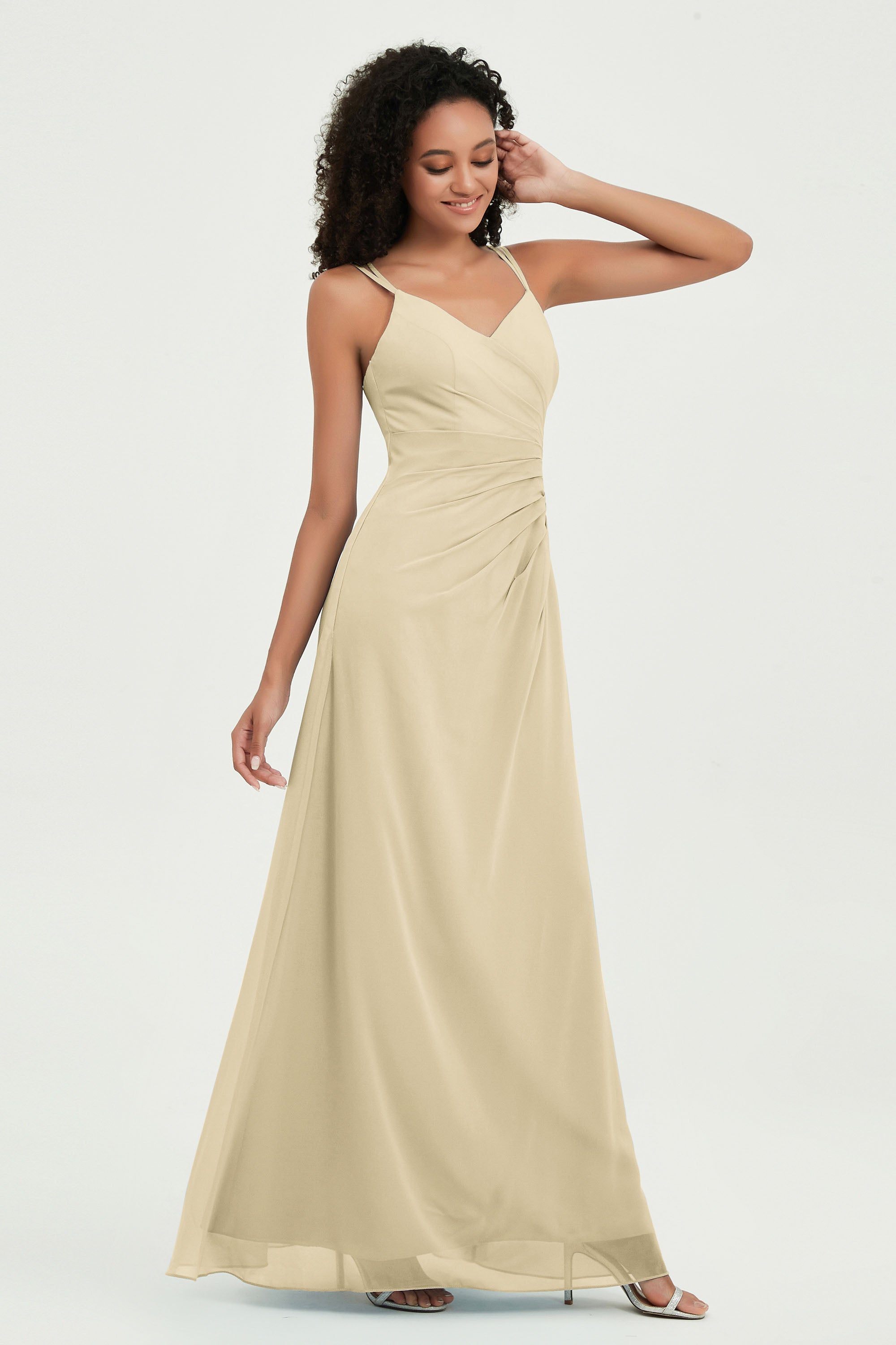 Maxi Chiffon Women's Formal Evening Dresses V Neck Bridesmaid Gowns Dress
