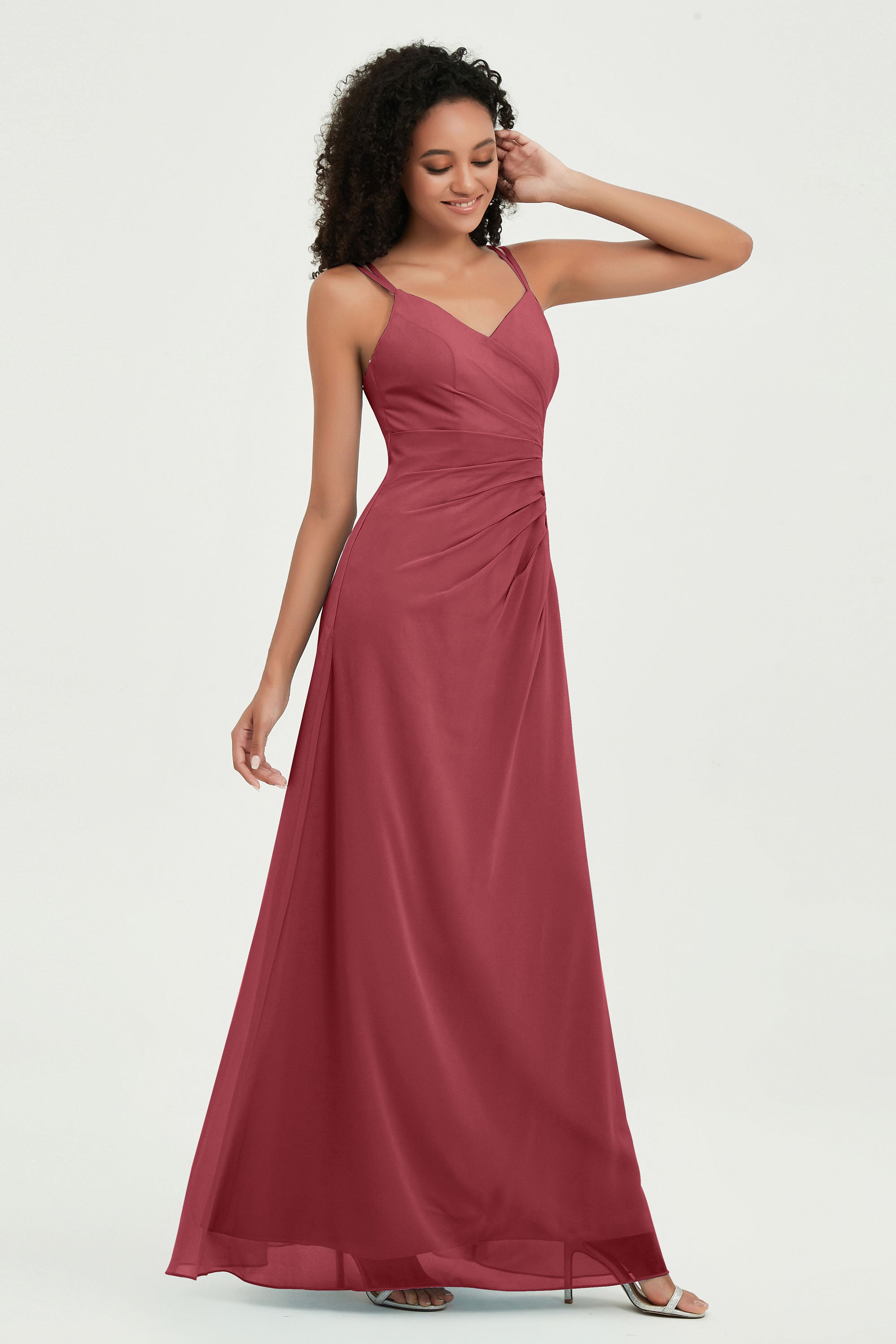 Maxi Chiffon Women's Formal Evening Dresses V Neck Bridesmaid Gowns Dress