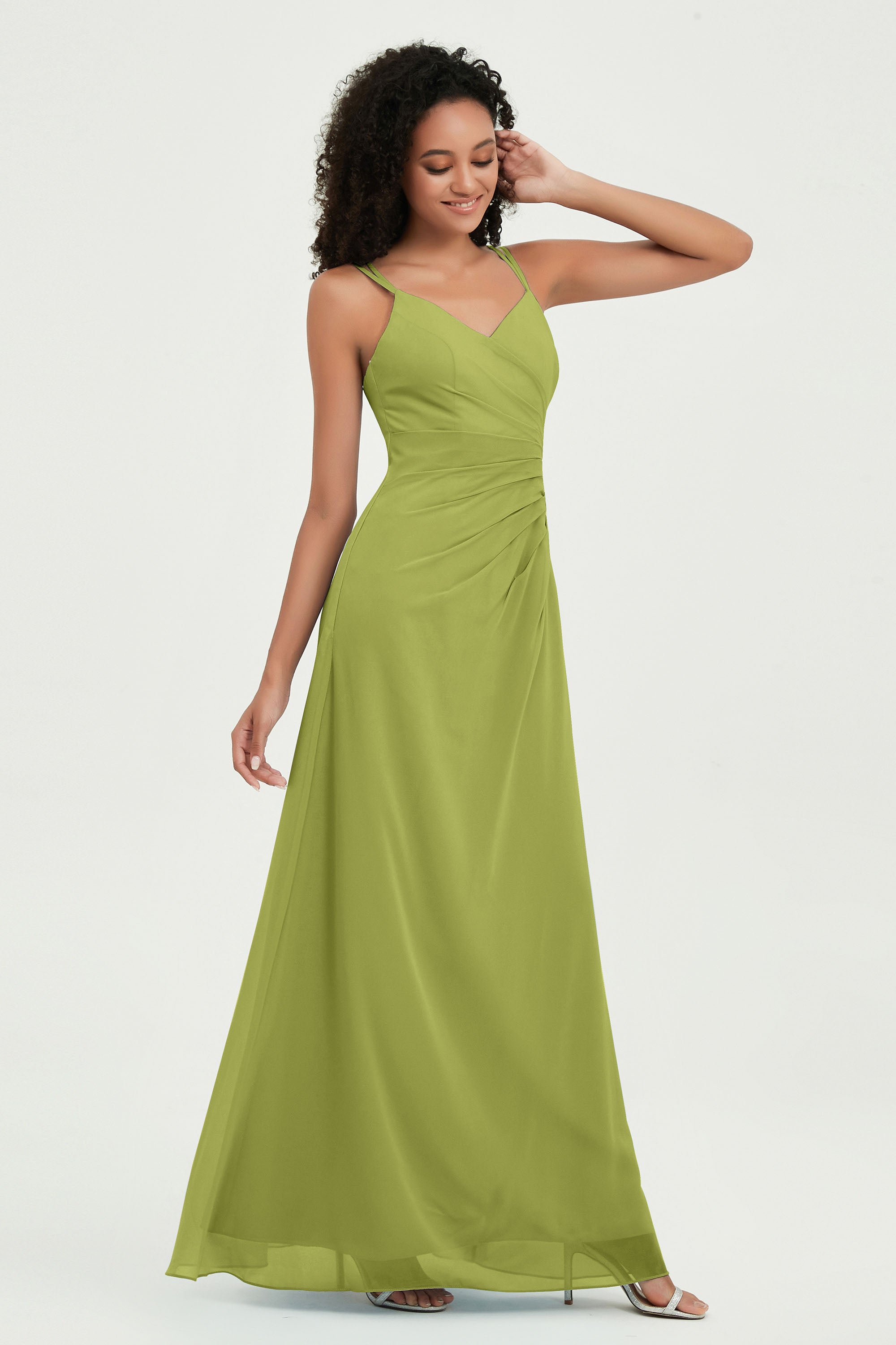 Maxi Chiffon Women's Formal Evening Dresses V Neck Bridesmaid Gowns Dress