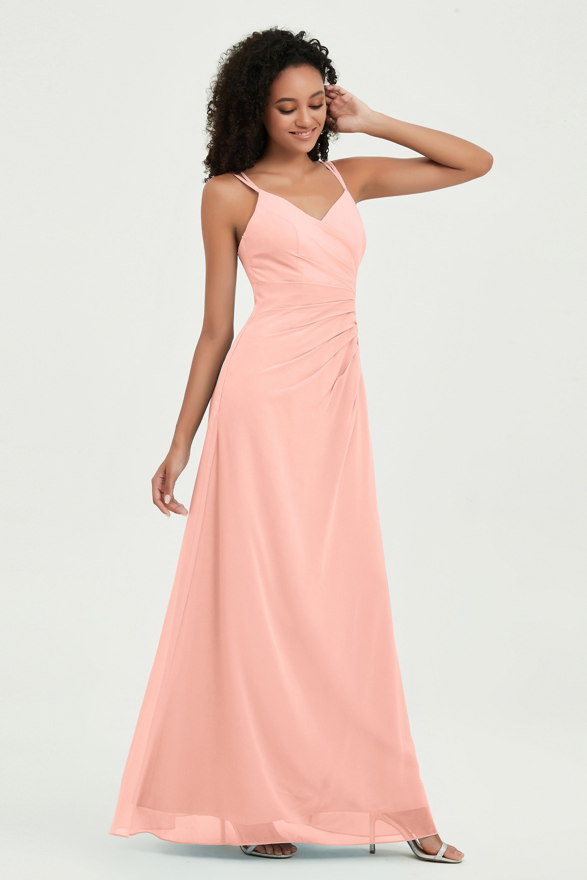 Maxi Chiffon Women's Formal Evening Dresses V Neck Bridesmaid Gowns Dress