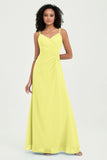 Maxi Chiffon Women's Formal Evening Dresses V Neck Bridesmaid Gowns Dress