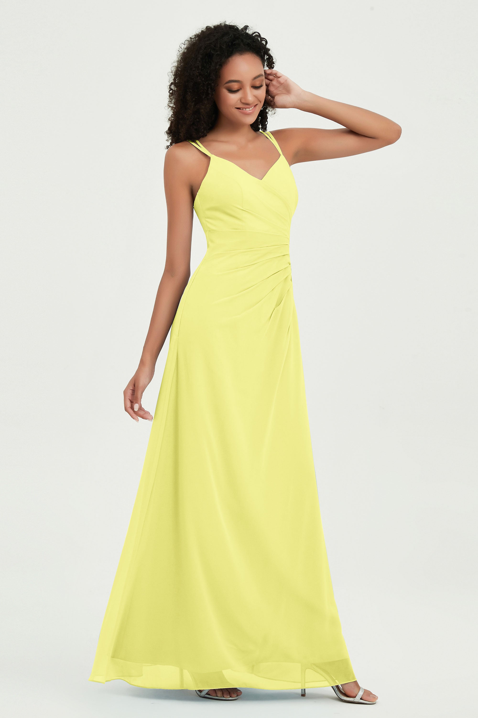 Maxi Chiffon Women's Formal Evening Dresses V Neck Bridesmaid Gowns Dress