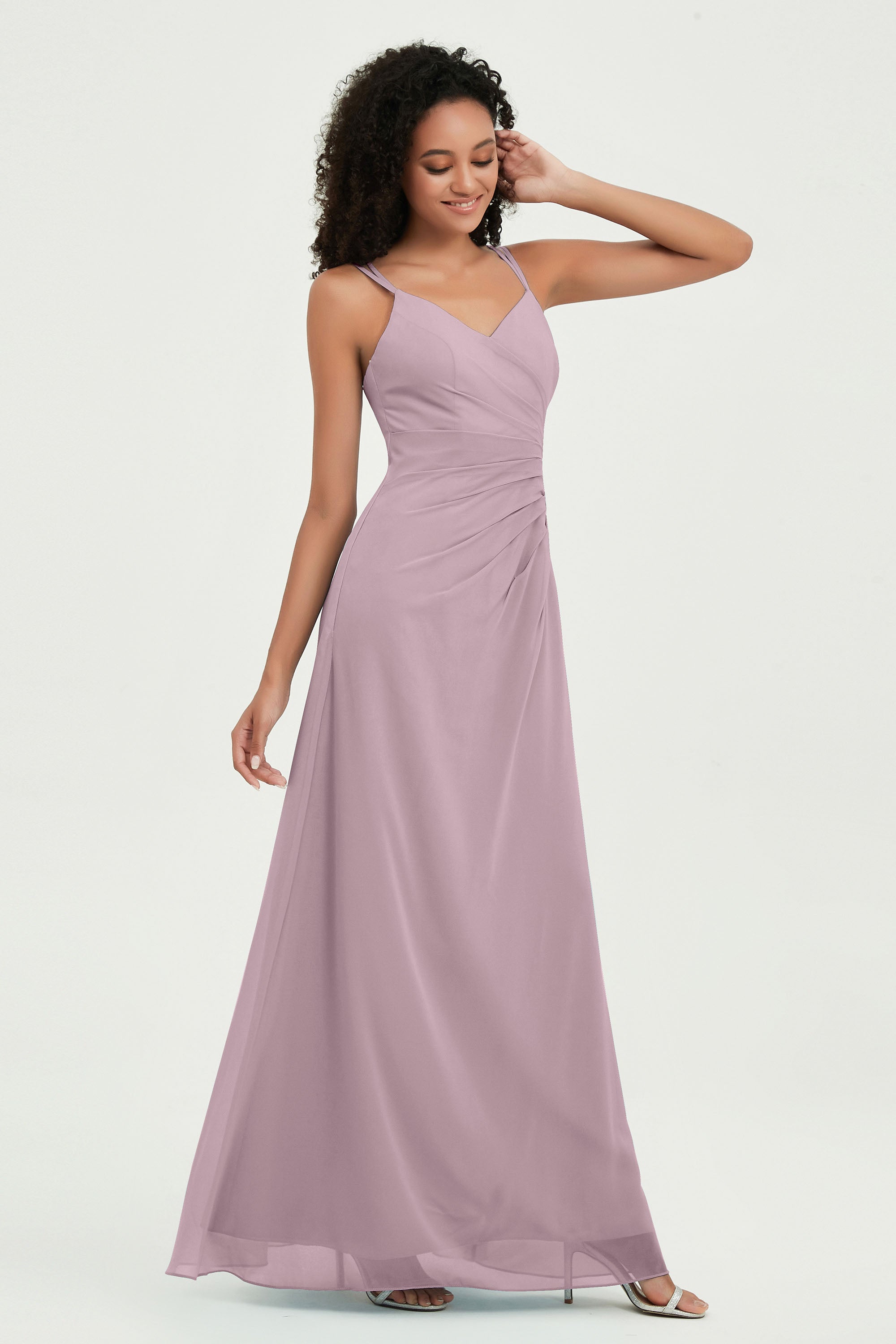Maxi Chiffon Women's Formal Evening Dresses V Neck Bridesmaid Gowns Dress
