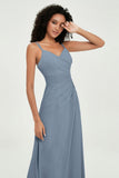 Maxi Chiffon Women's Formal Evening Dresses V Neck Bridesmaid Gowns Dress