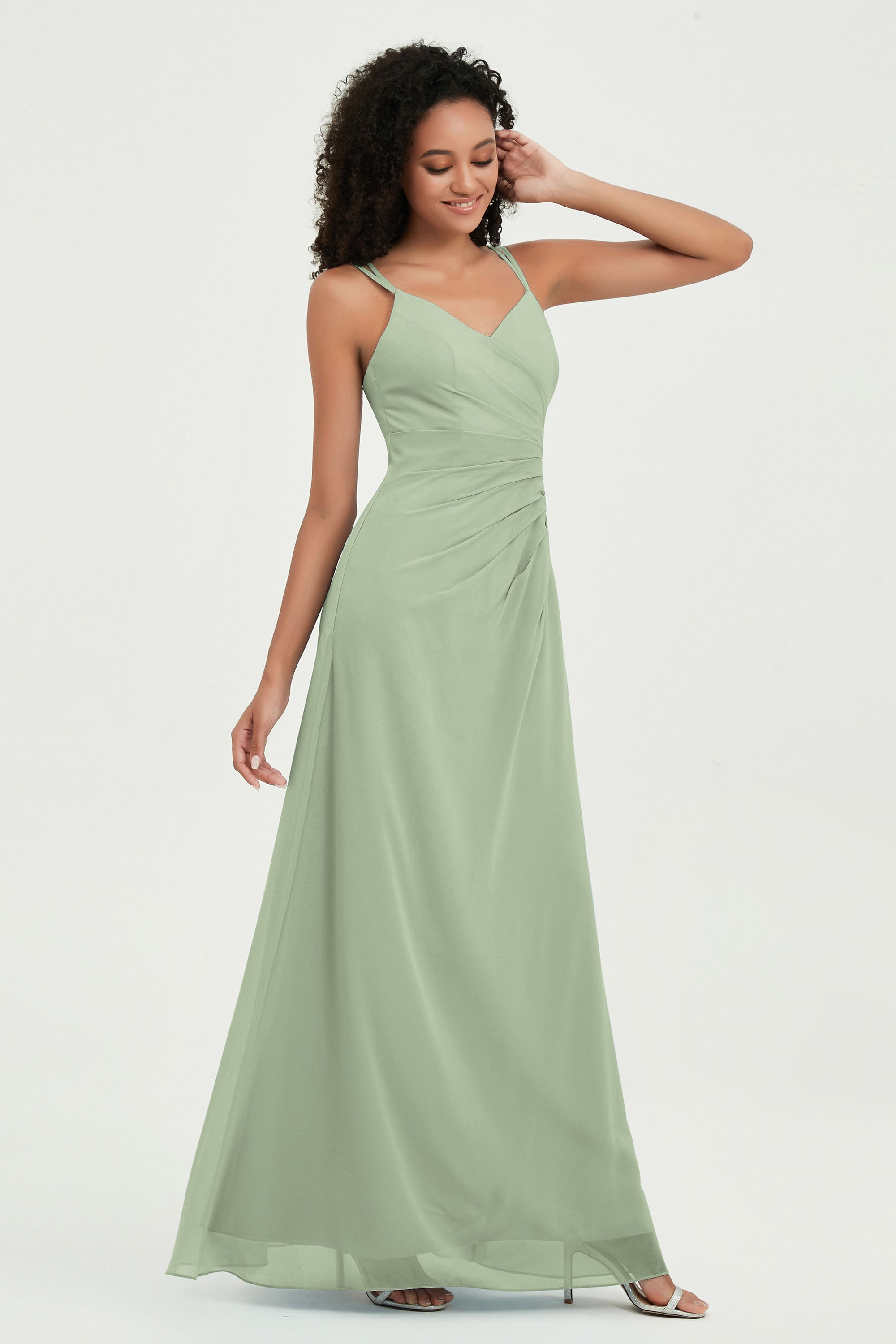 Maxi Chiffon Women's Formal Evening Dresses V Neck Bridesmaid Gowns Dress