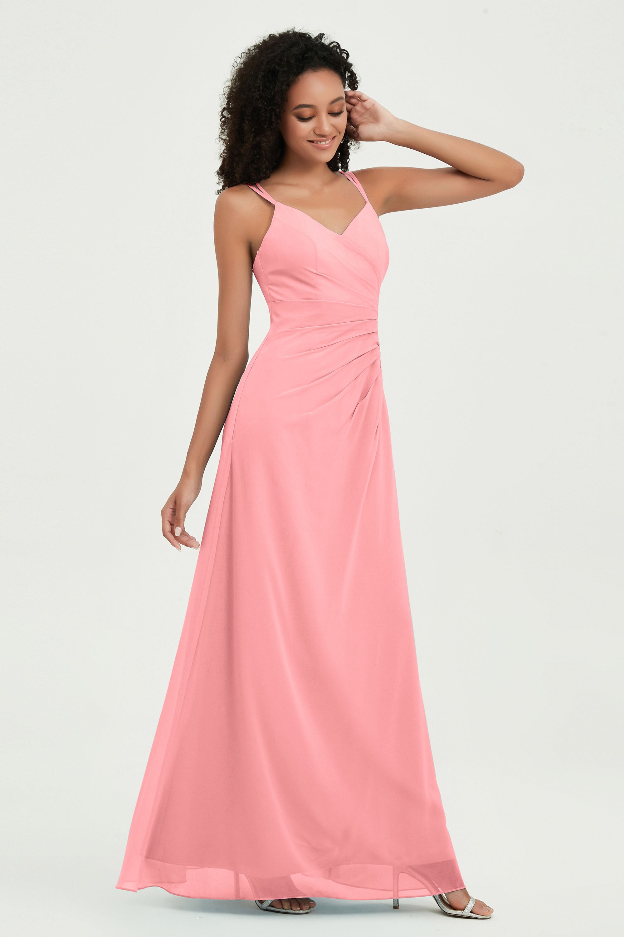 Maxi Chiffon Women's Formal Evening Dresses V Neck Bridesmaid Gowns Dress